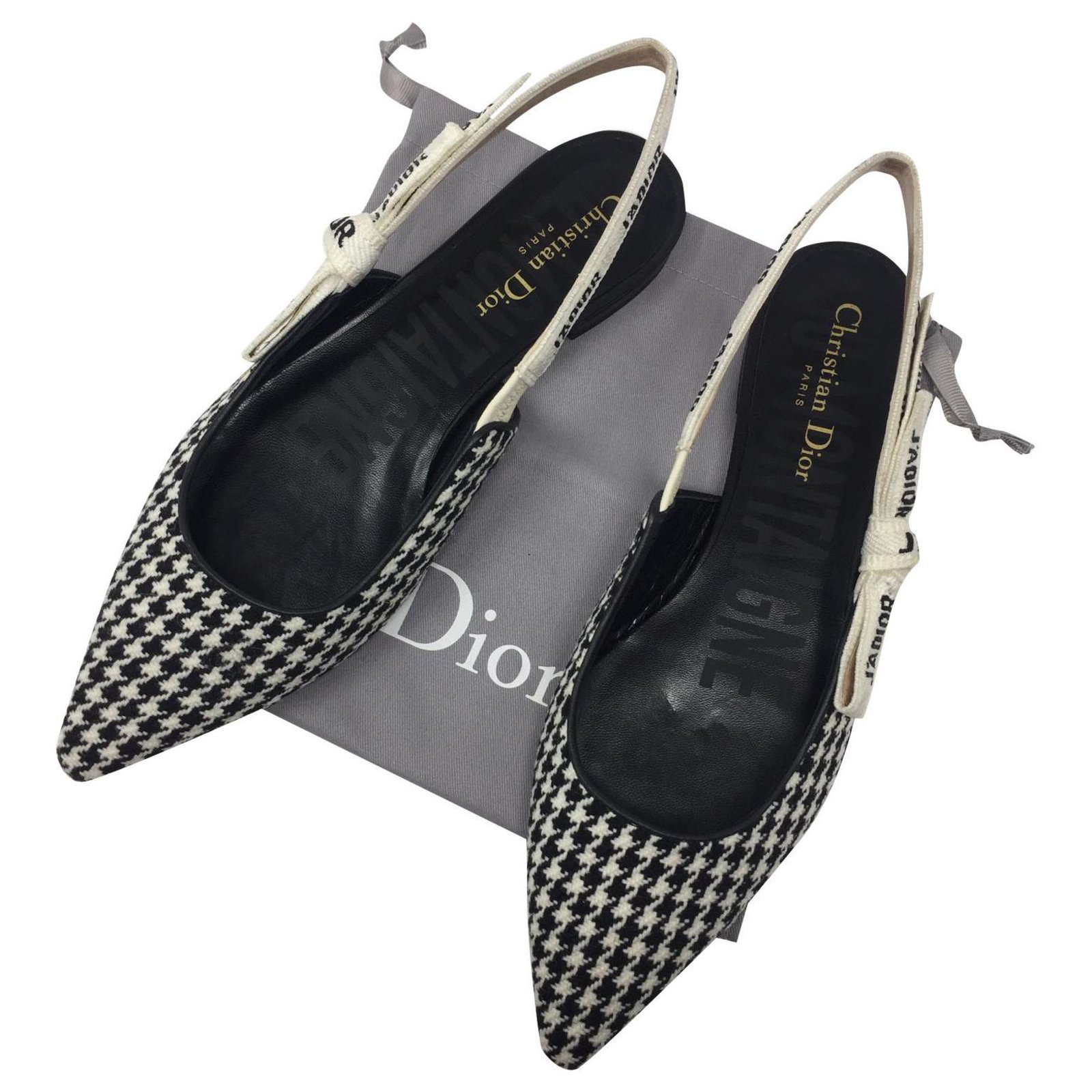 Christian Dior Flats j’adior Black White Wool ref.184762 - Joli Closet