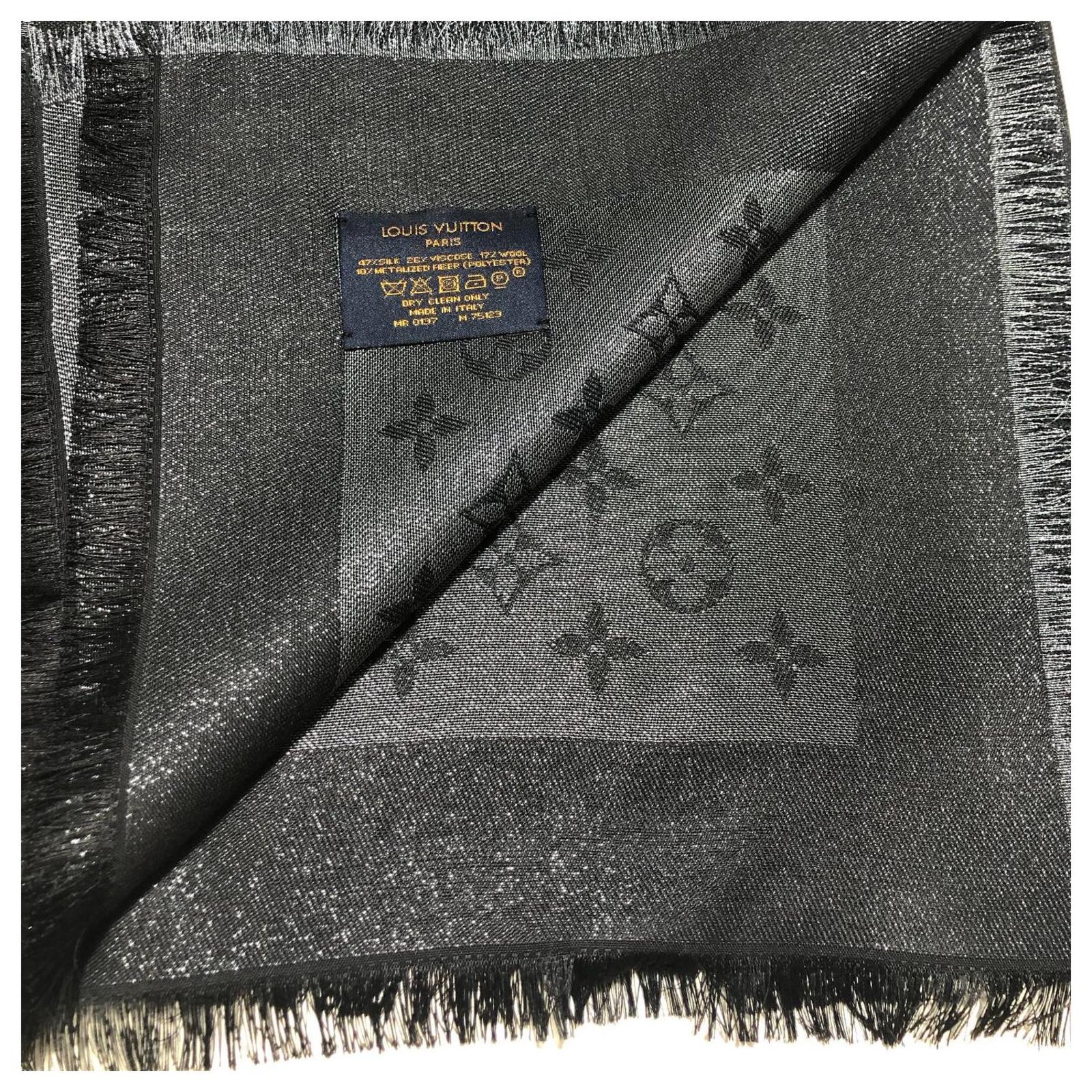 Louis Louise Louis Vuitton Monogram Shine Black Silk Wool Viscose