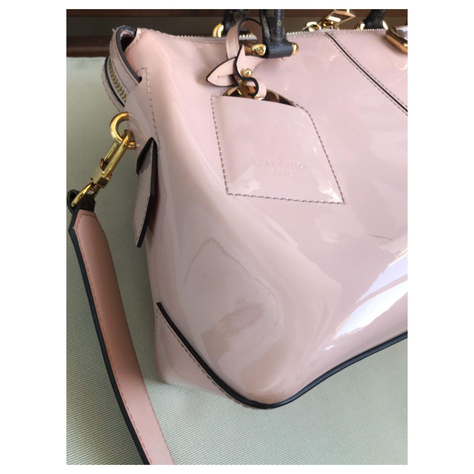 Louis Vuitton Pink Vernis Miroir Tote Brown Leather Patent leather Cloth  ref.166730 - Joli Closet