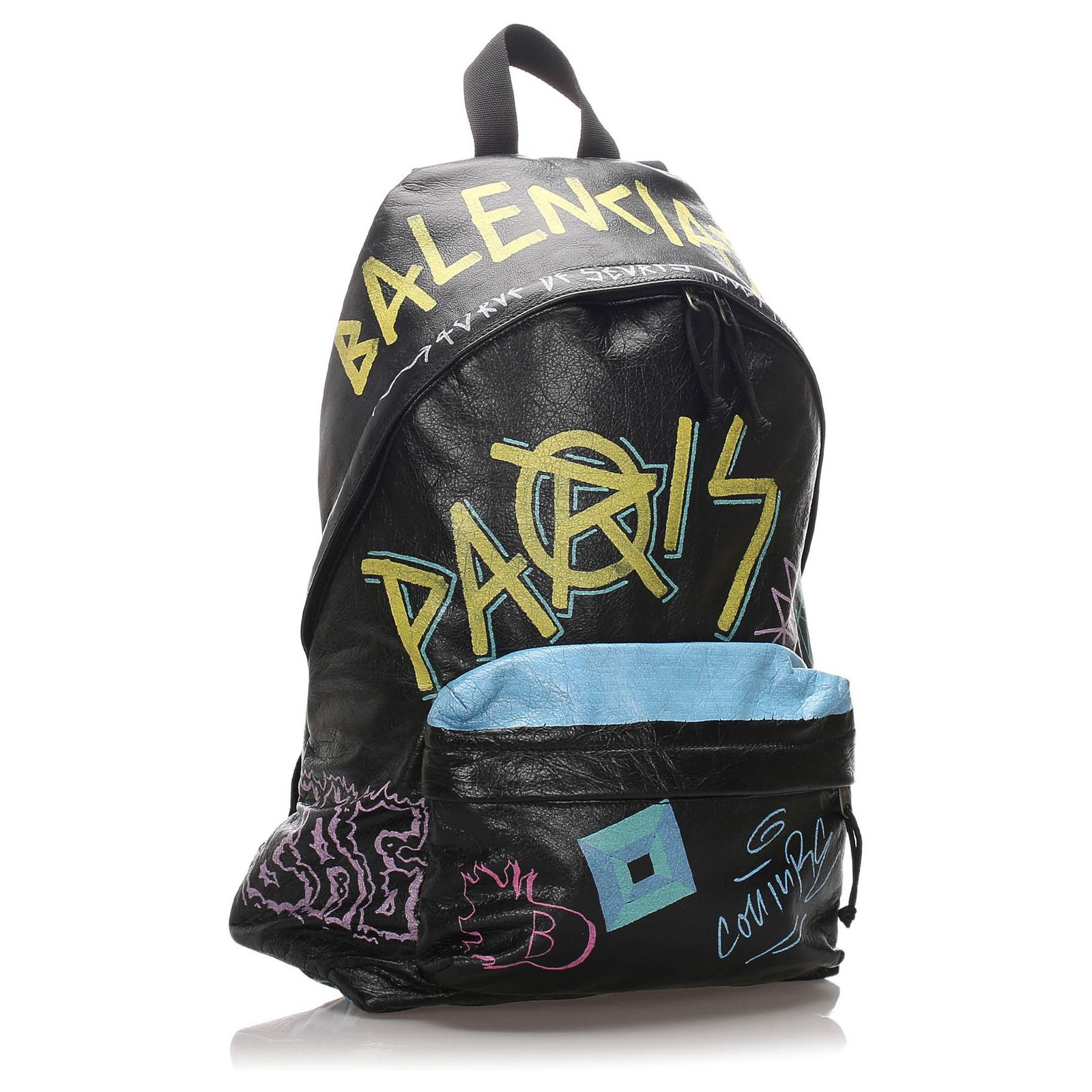 Balenciaga Black Graffiti Explorer Leather Backpack Multiple colors ...