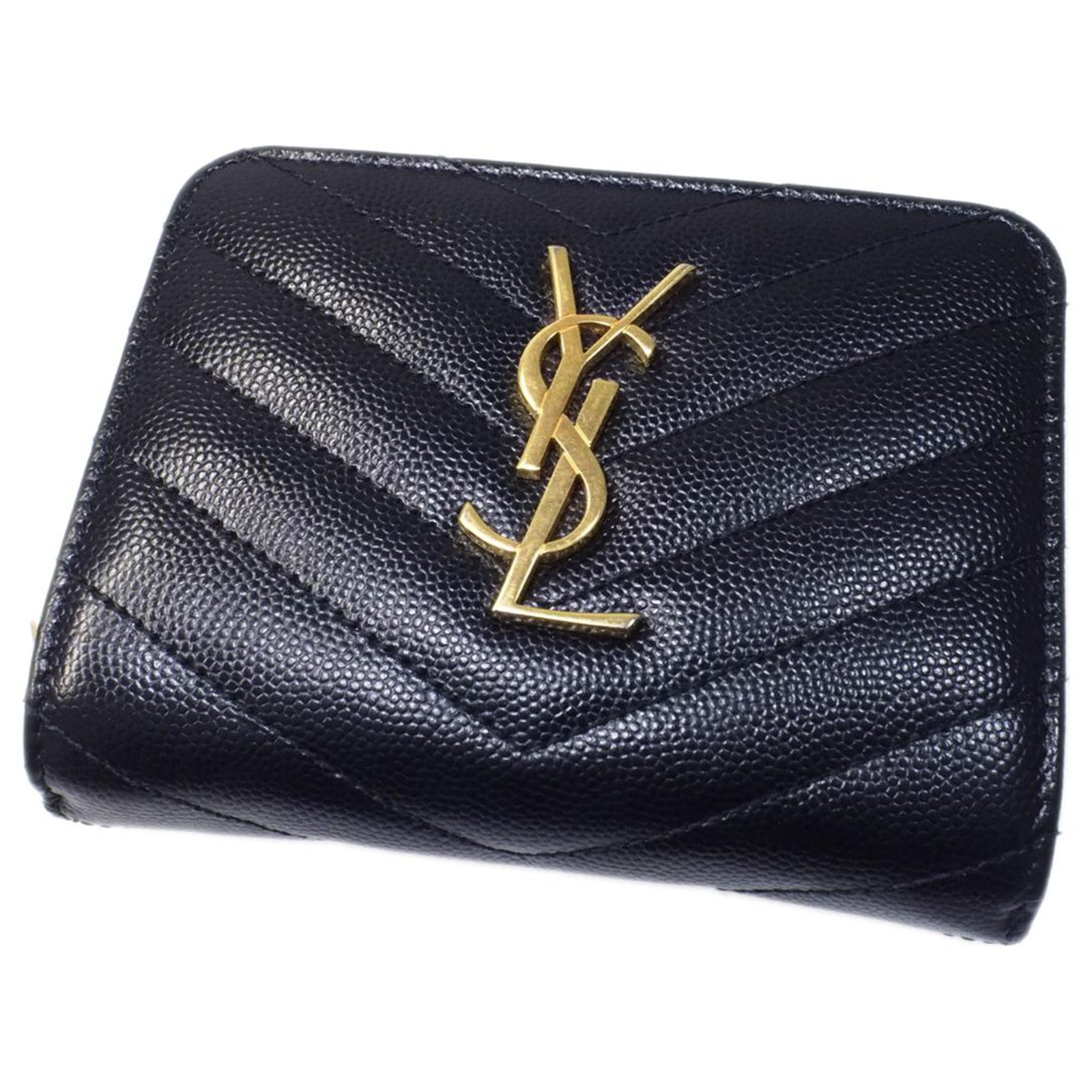 Autre Marque YSL Black Monogram Compact Wallet Leather Pony-style ...