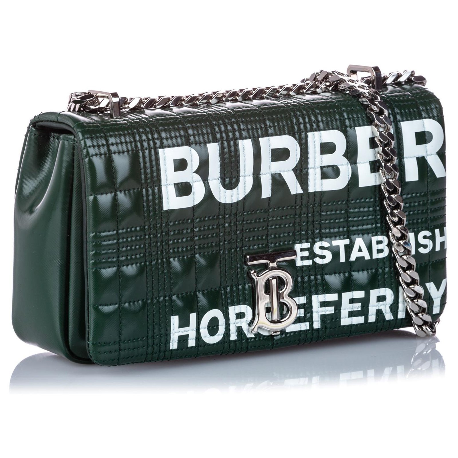Burberry Small Crystal Monogram Leather Lola Crossbody Bag in Green