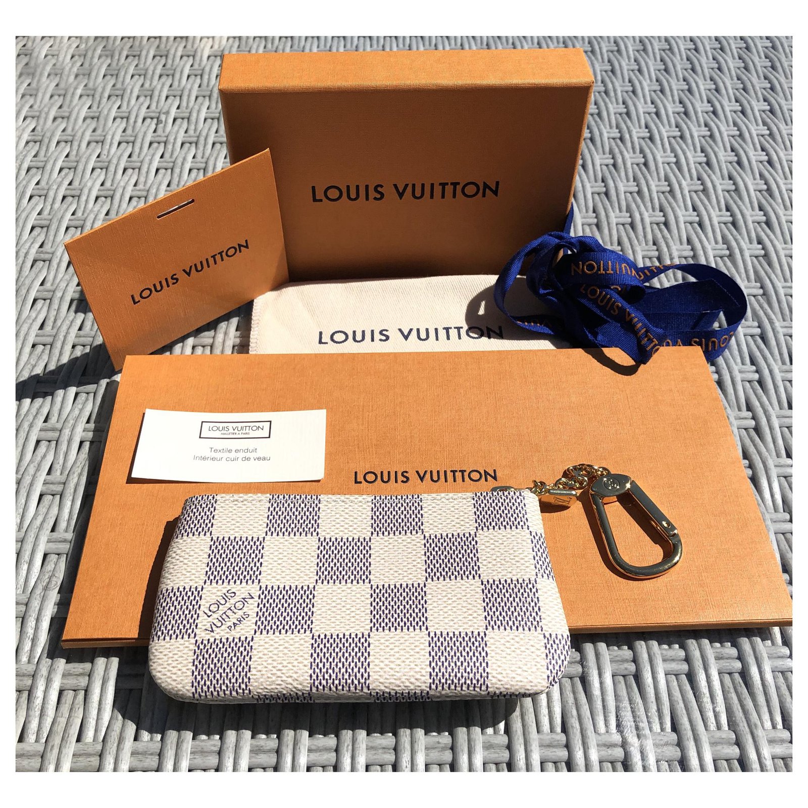 Louis Vuitton Key Clutch Damier Azur Canvas Beige Cloth ref.185958