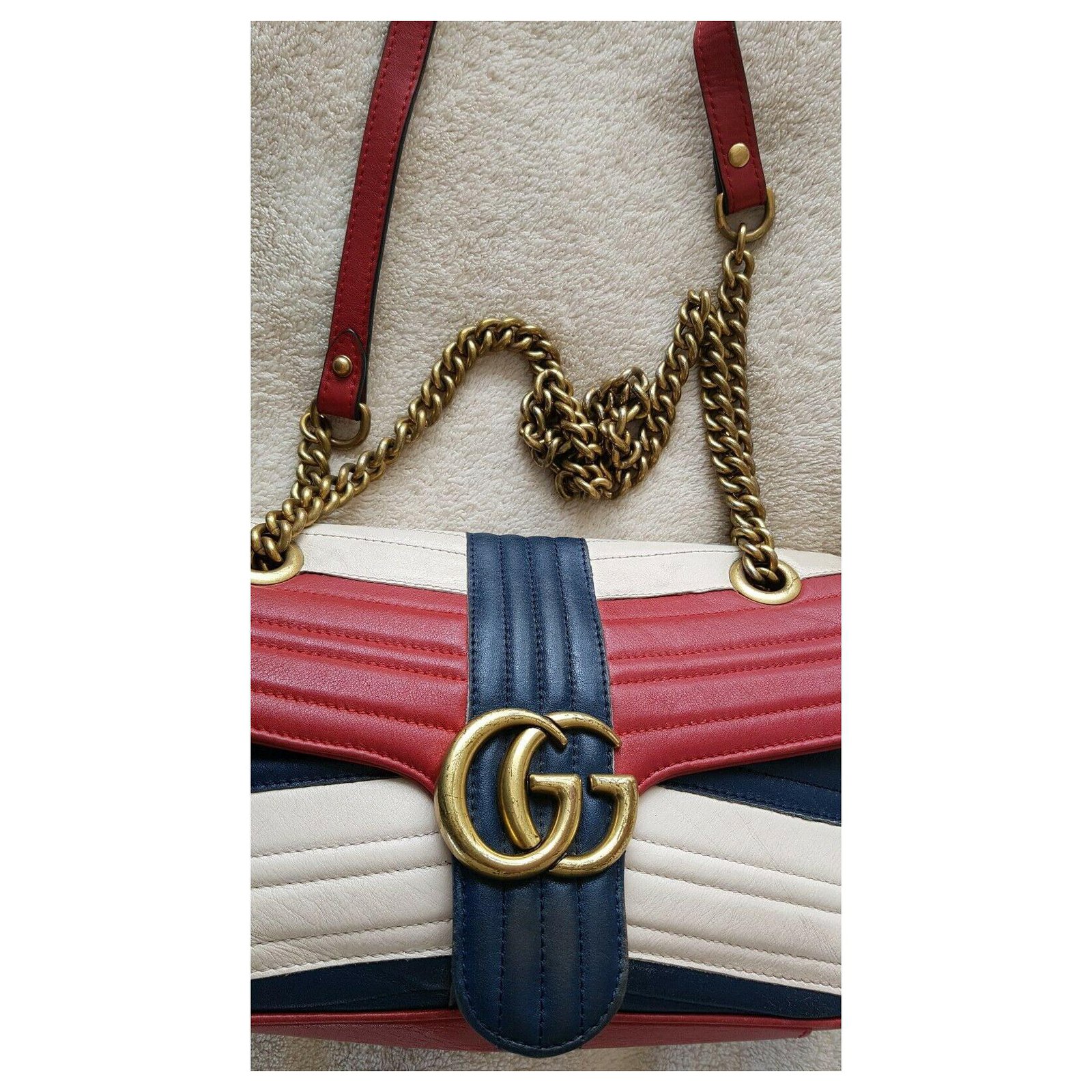 Gucci Marmont small 26/16 limited edition White Red Blue Leather