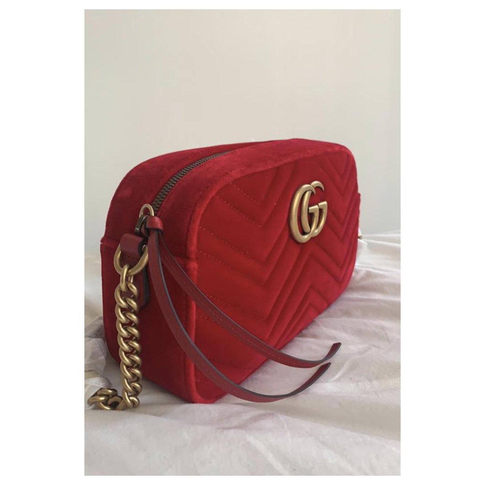 Gucci Marmont Small Velours Red Bag Velvet ref.202401 - Joli Closet