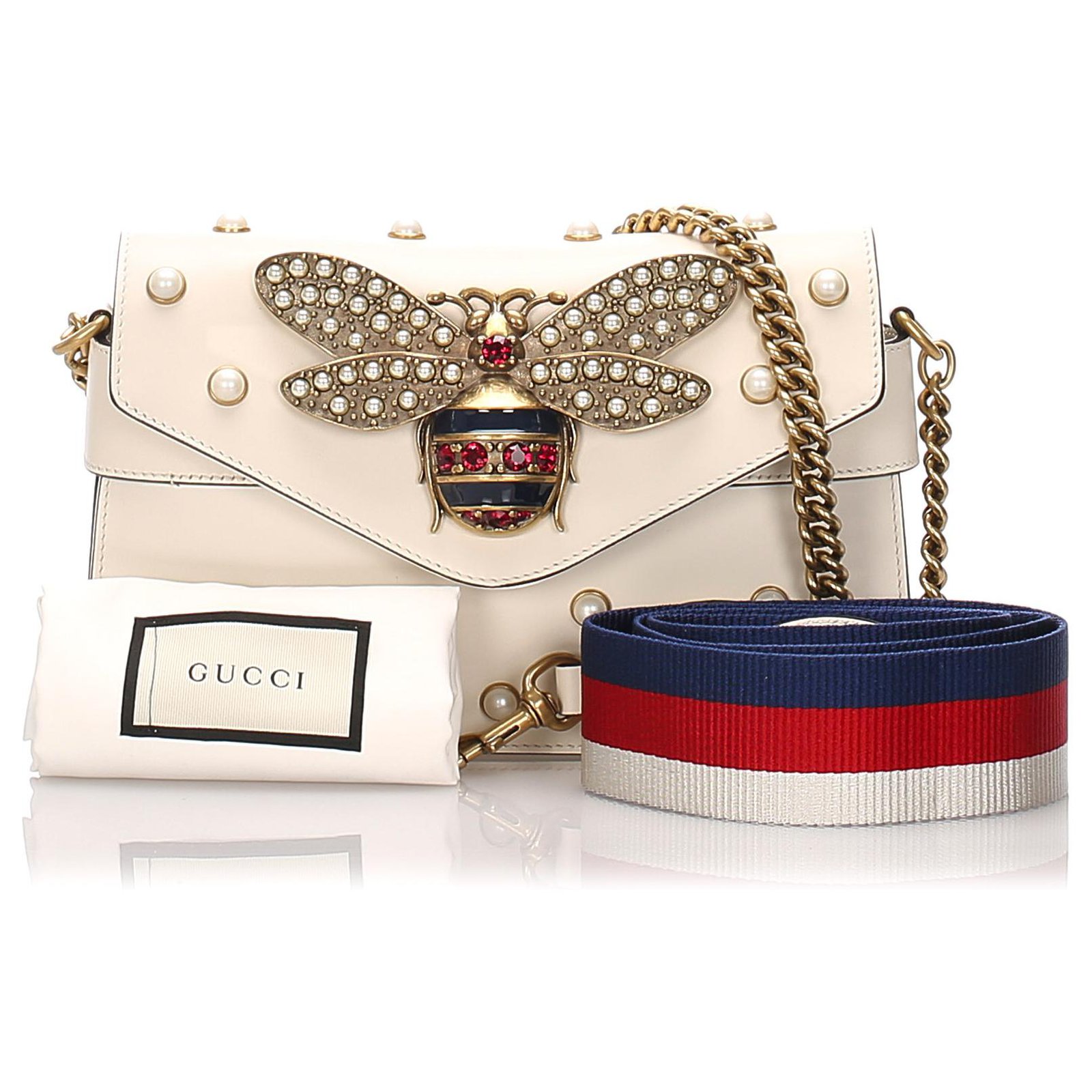 White gucci cheap bee bag