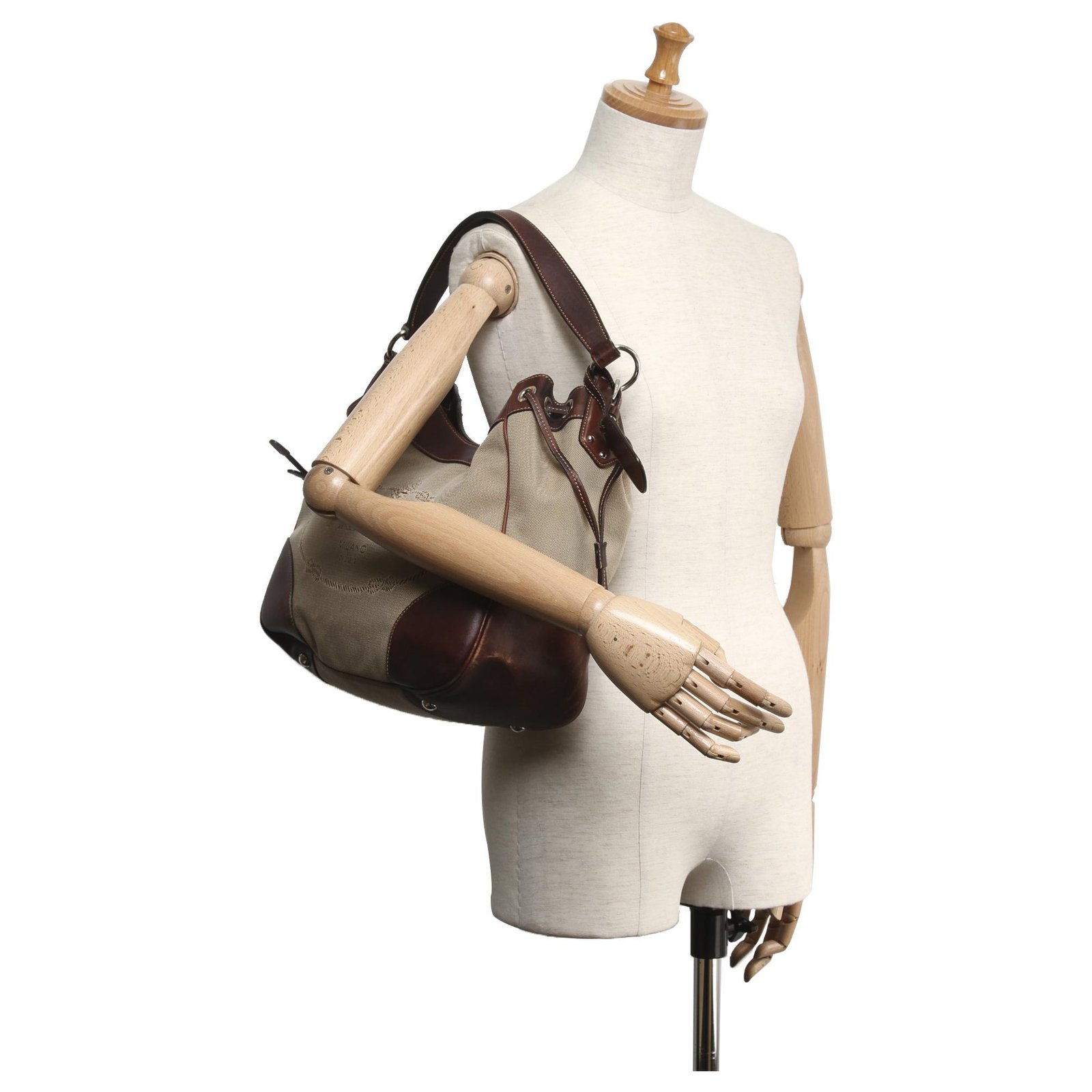 Prada Brown Canapa Canvas Business Bag Beige Leather Cloth Pony-style  calfskin Cloth ref.214128 - Joli Closet