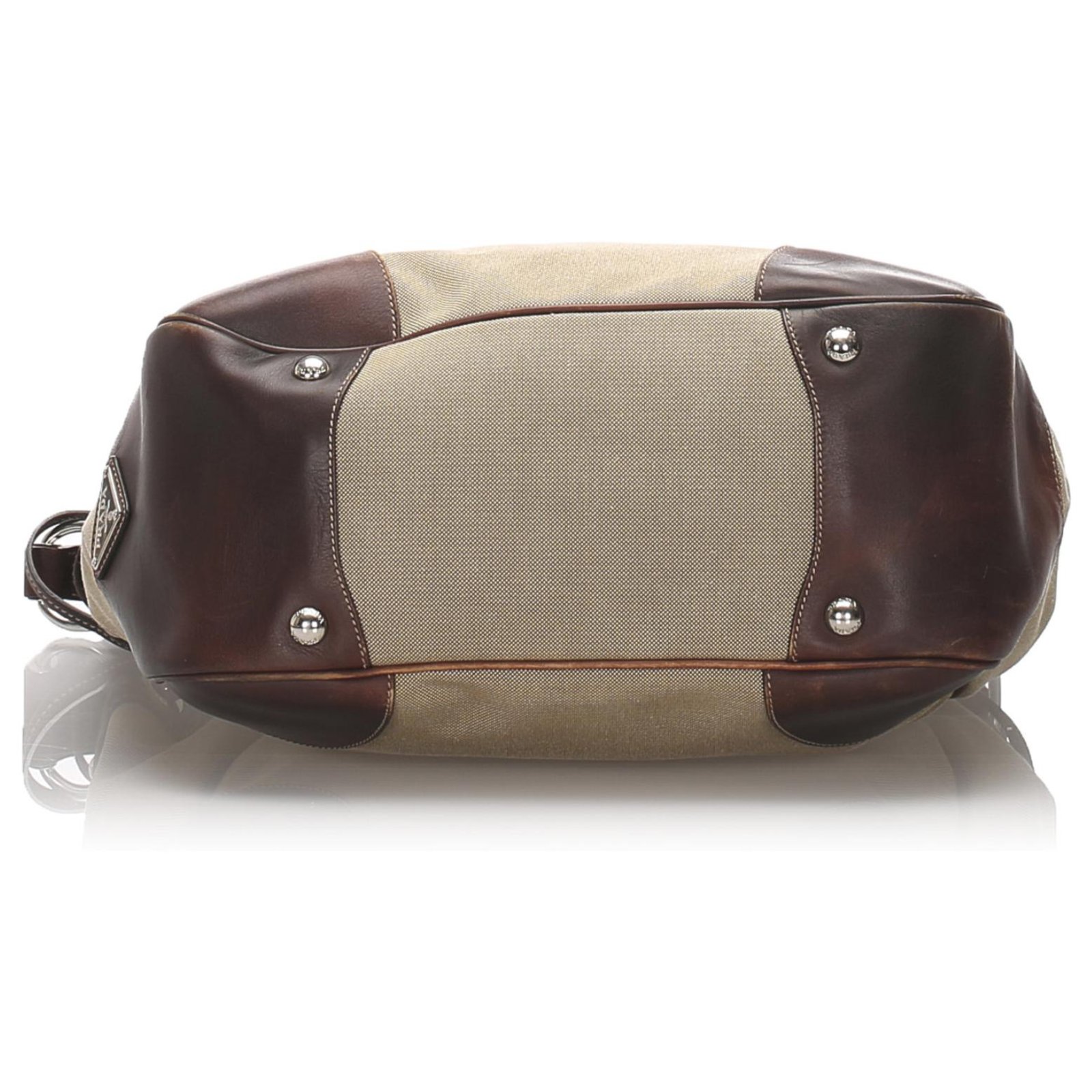 Prada Brown Canapa Canvas Business Bag Beige Leather Cloth Pony-style  calfskin Cloth ref.214128 - Joli Closet