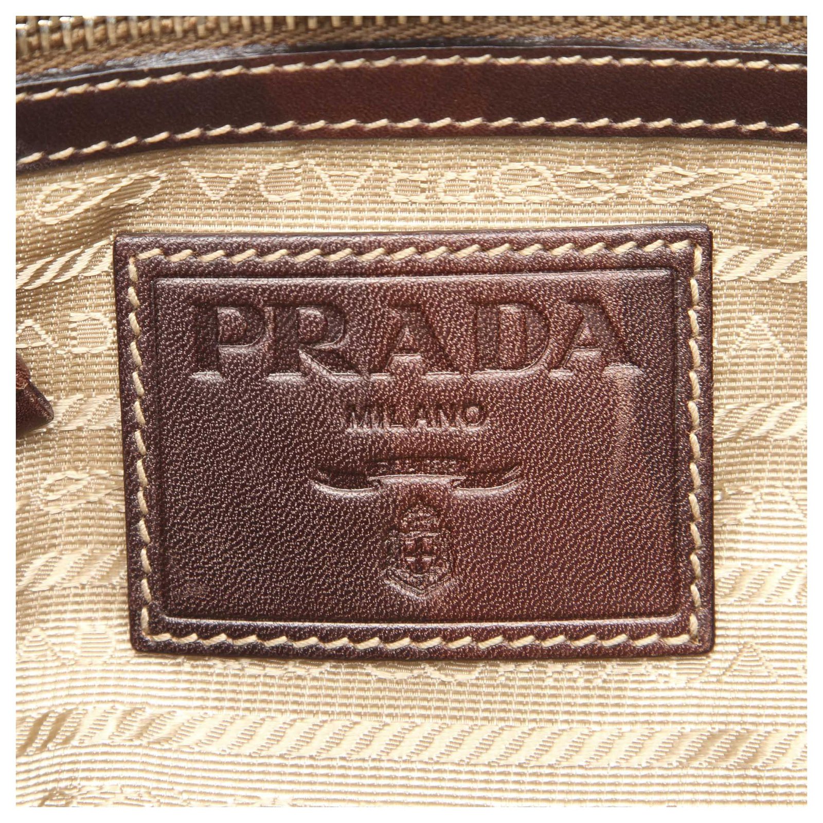 Prada Brown Canapa Canvas Shoulder Bag Beige Dark brown Leather Cloth  Pony-style calfskin Cloth ref.186570 - Joli Closet