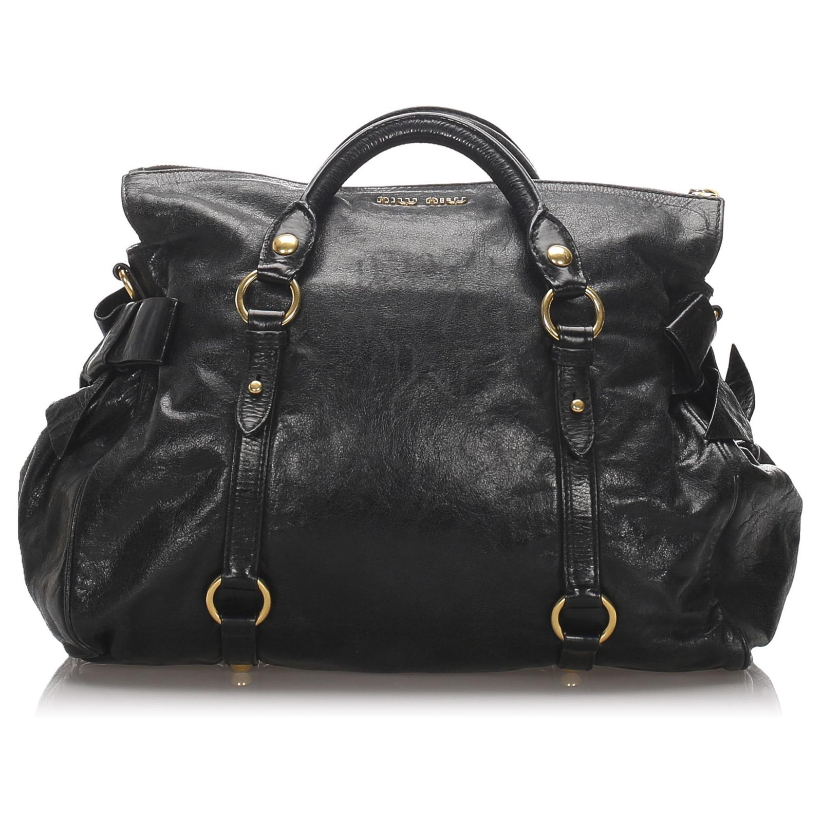Miu Miu Black Vitello Lux Bow Handbag Leather Pony-style calfskin ref ...