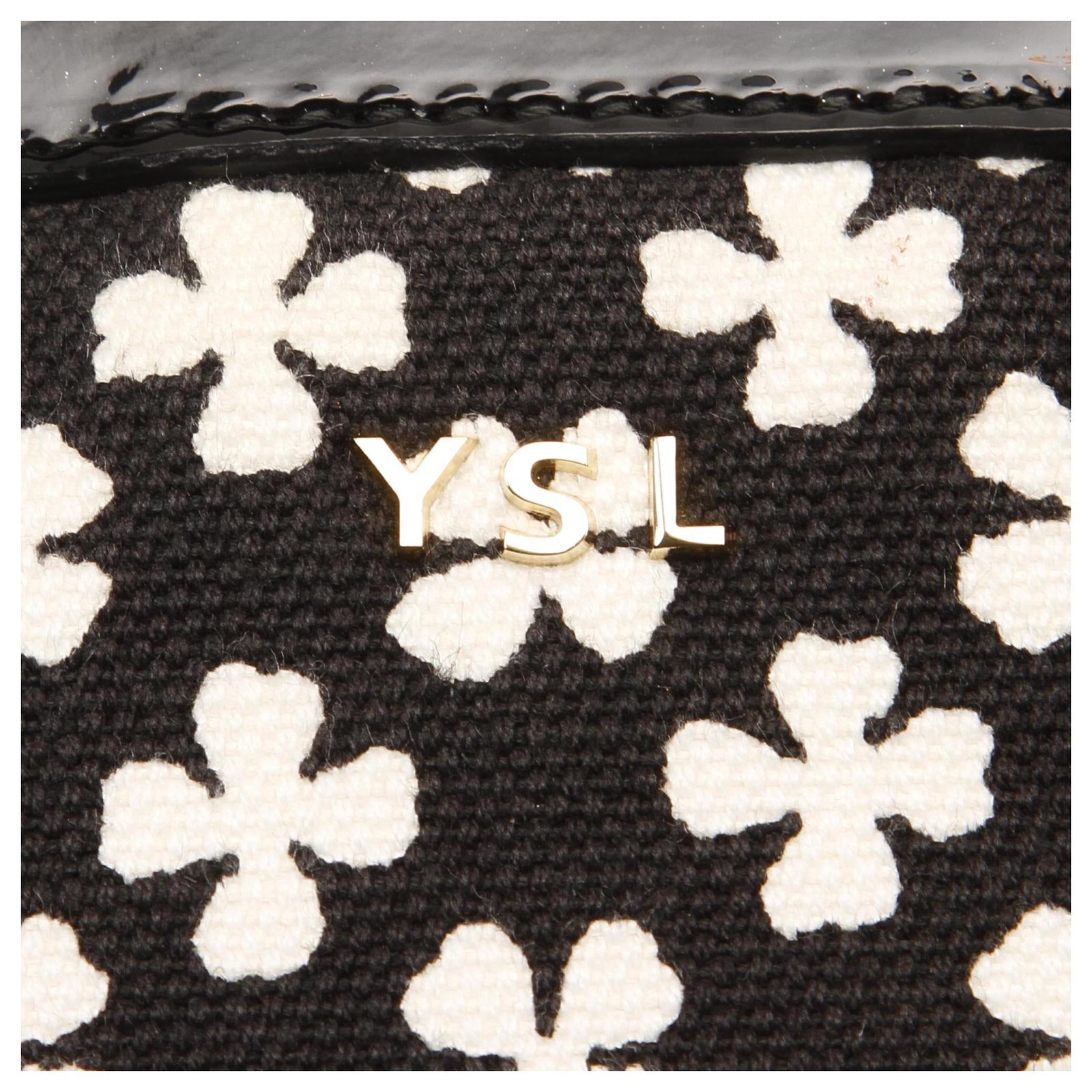 Yves Saint Laurent YSL Black Clover Leaf Printed Cotton Tote Bag