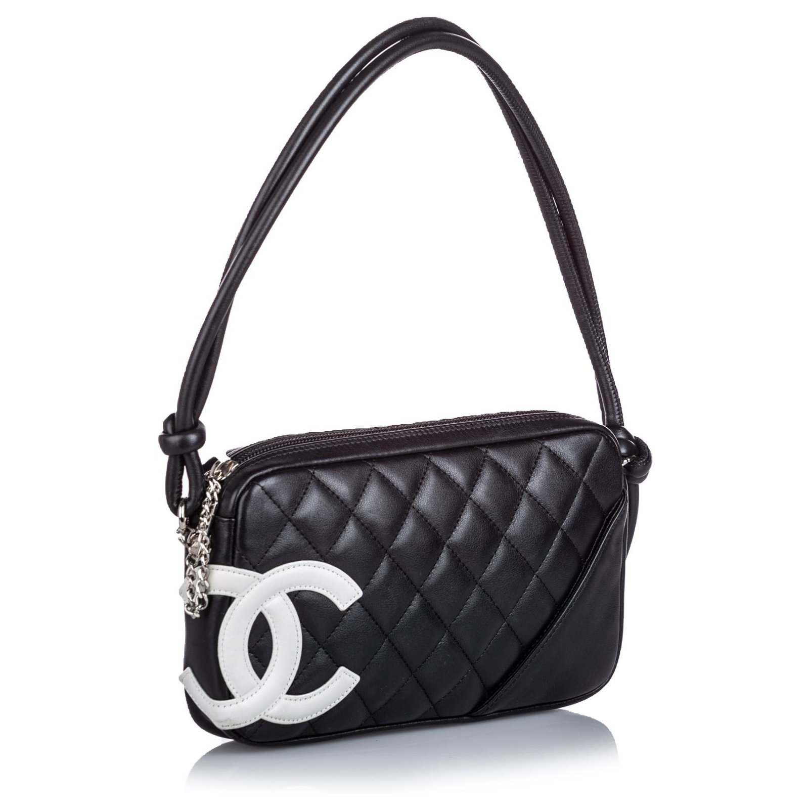Chanel Black Cambon Ligne Pochette White Leather ref.187145 - Joli Closet