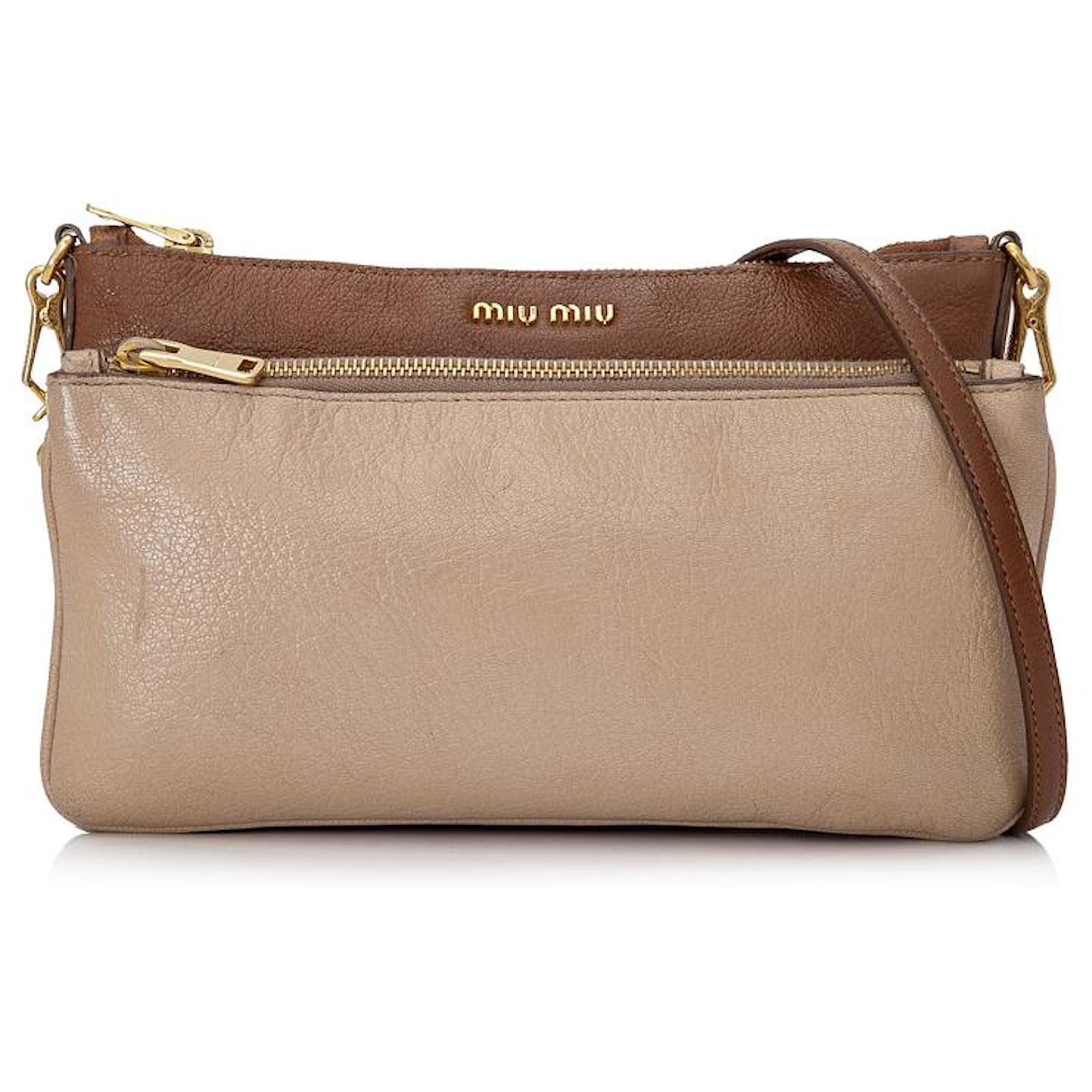 Miu Miu Brown Madras lined Zip Crossbody Bag Beige Leather Goatskin ref