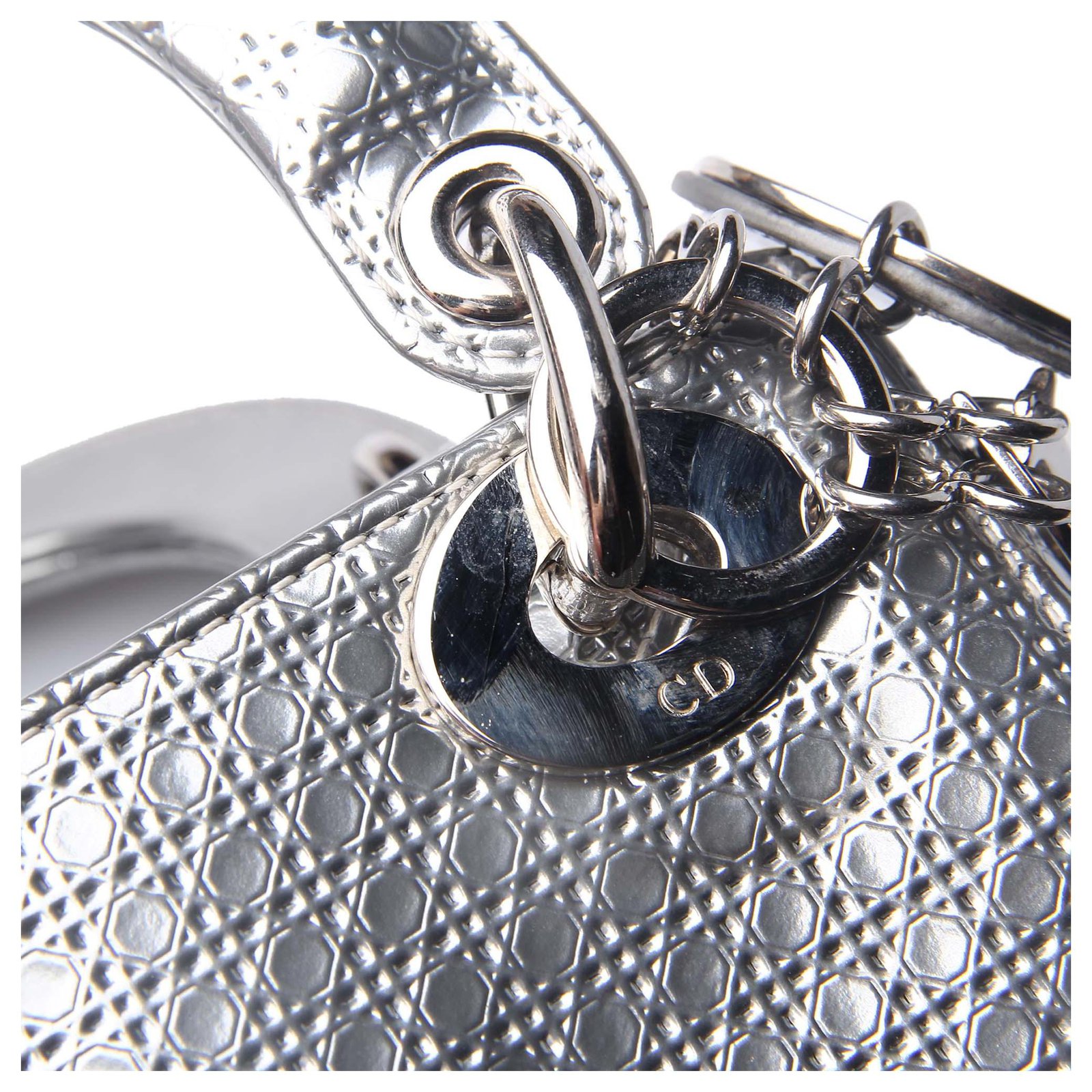 Metallic Micro-Cannage Medium Silver Lady Dior