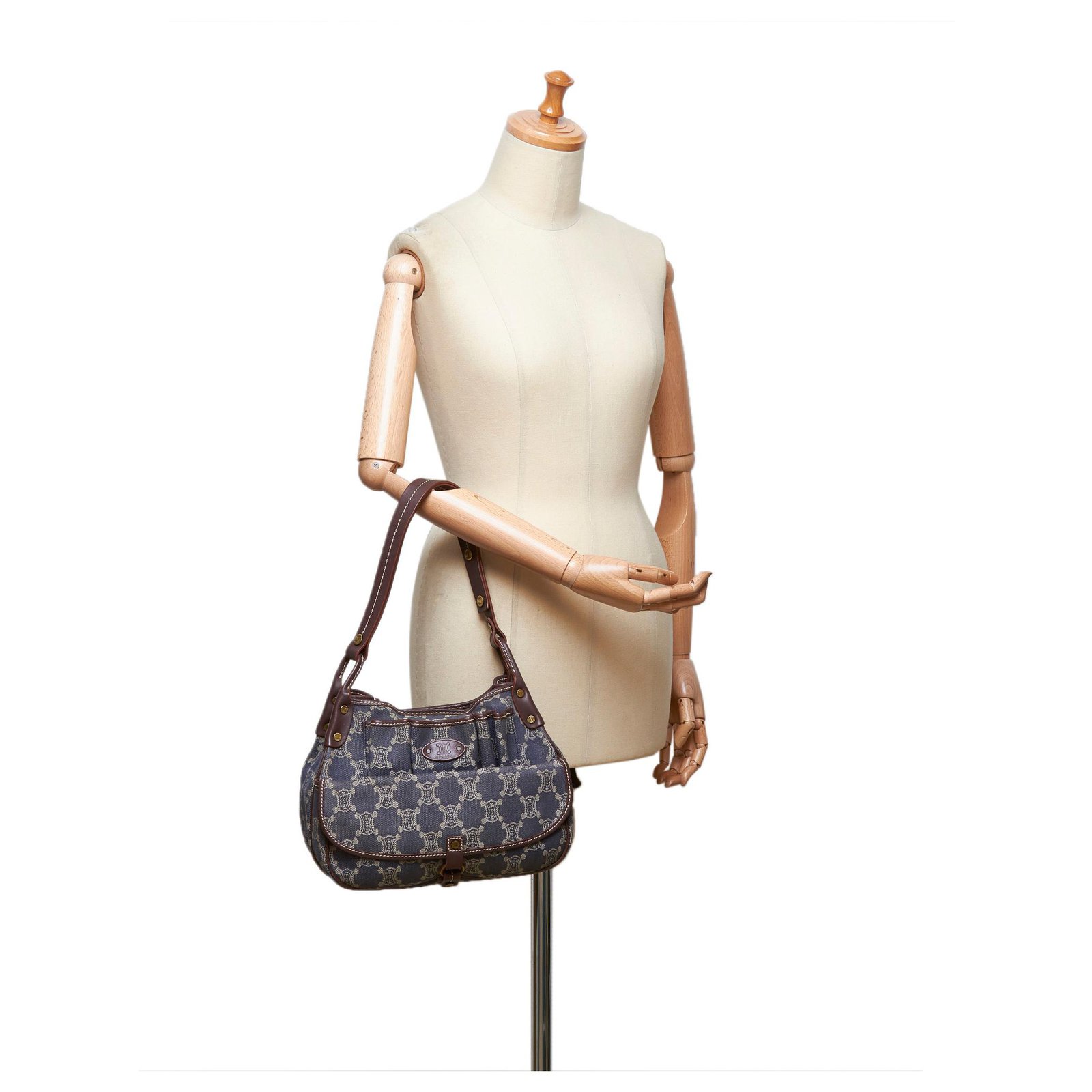 Céline Vintage - Macadam Denim Shoulder Bag - Blue Navy - Leather