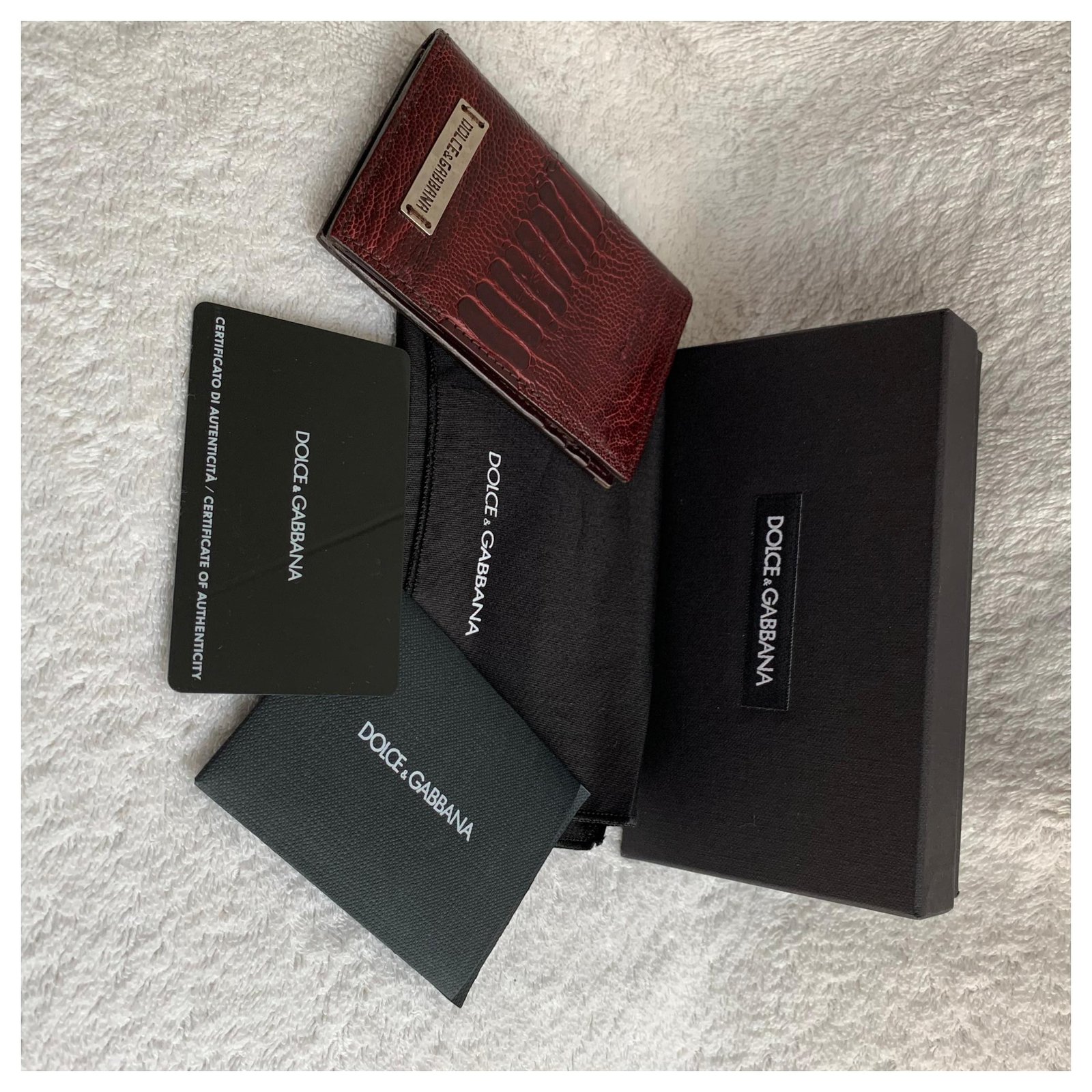 Dolce & Gabbana Burgundy ostrich card holder Dark red Exotic leather   - Joli Closet