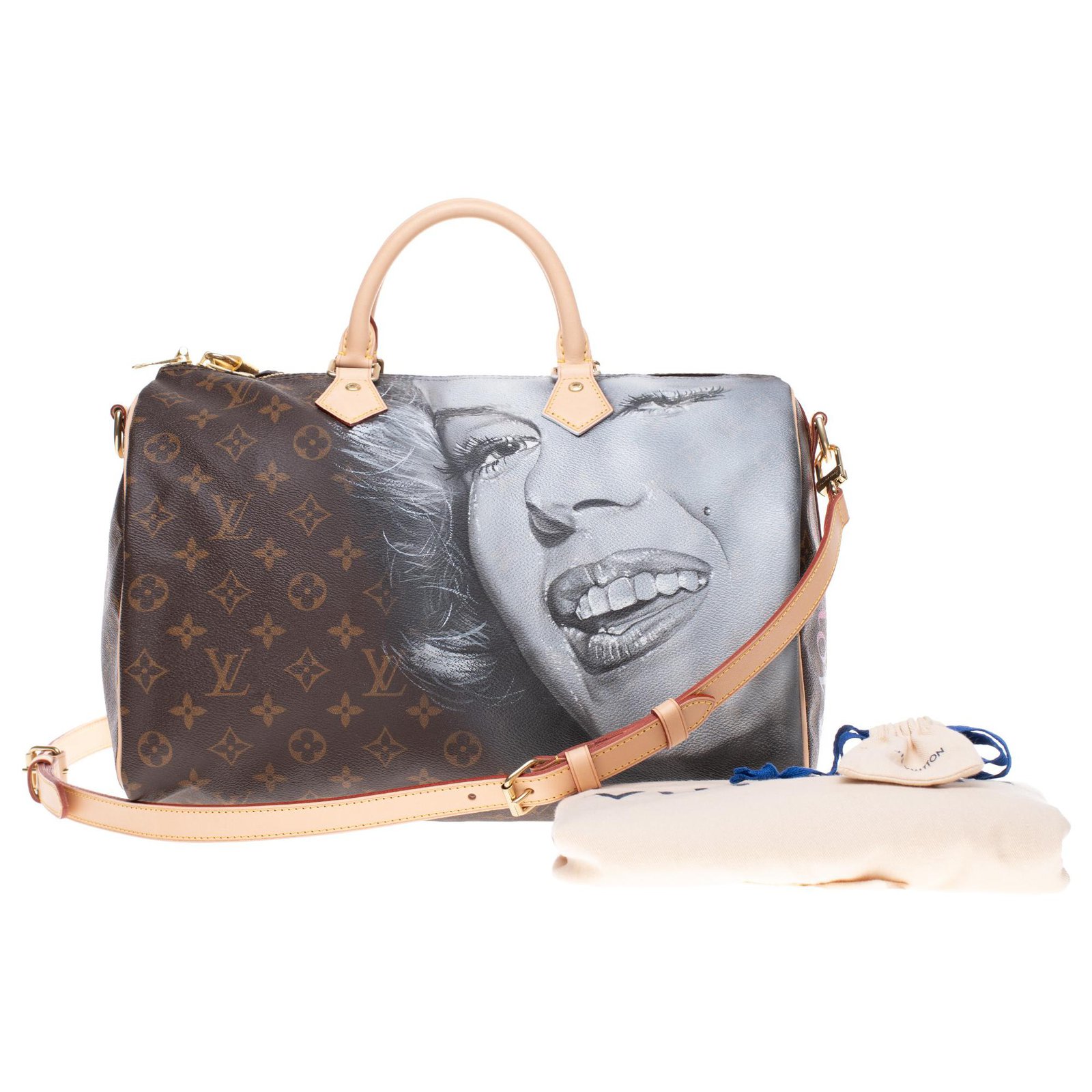 Louis Vuitton Marilyn Or Shoulder Bag Black Gold Canvas Leather Murakami