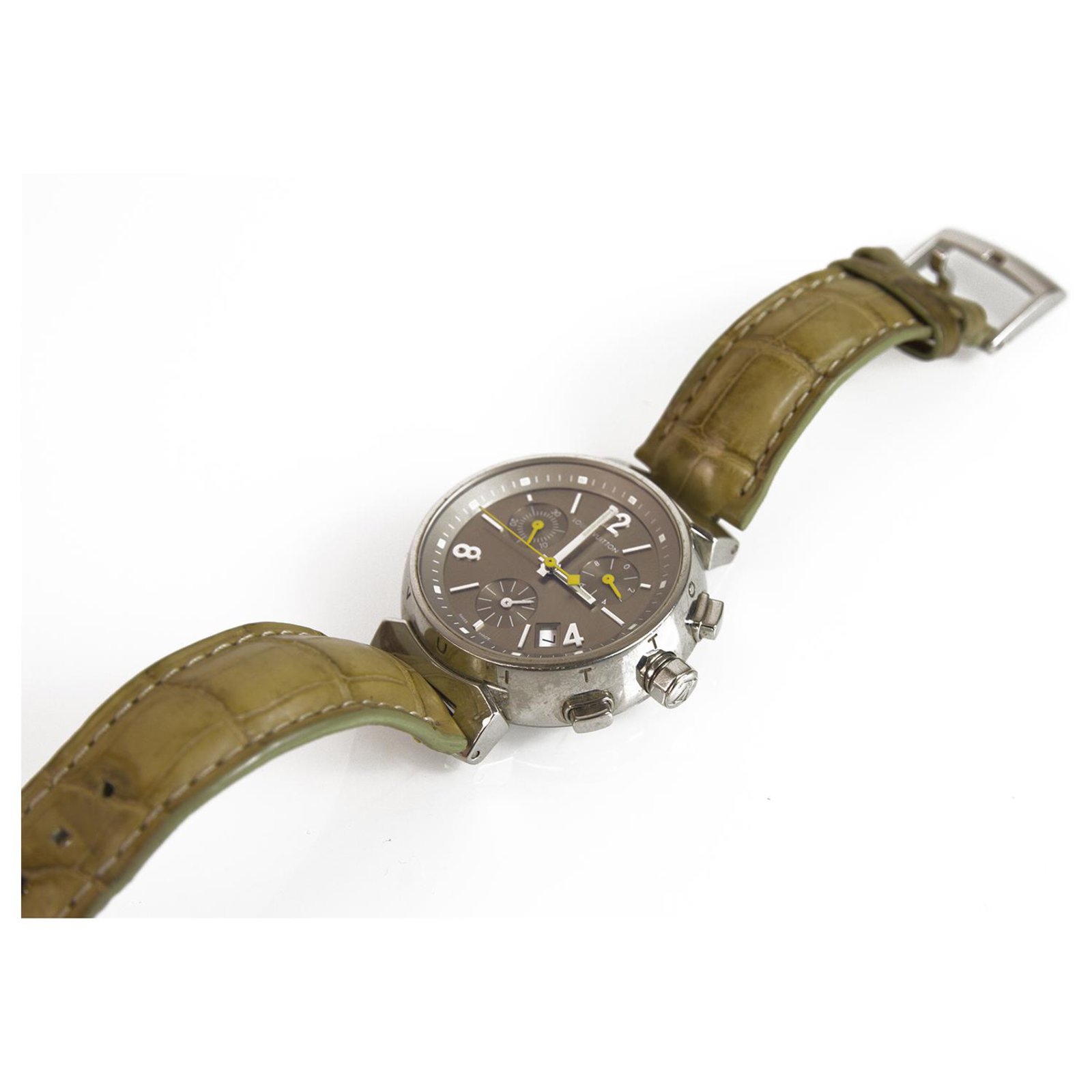 LOUIS VUITTON Q1122 Sable Medium Tambour Chronograph Quartz Watch 34mm  women's Silvery Steel ref.188513 - Joli Closet