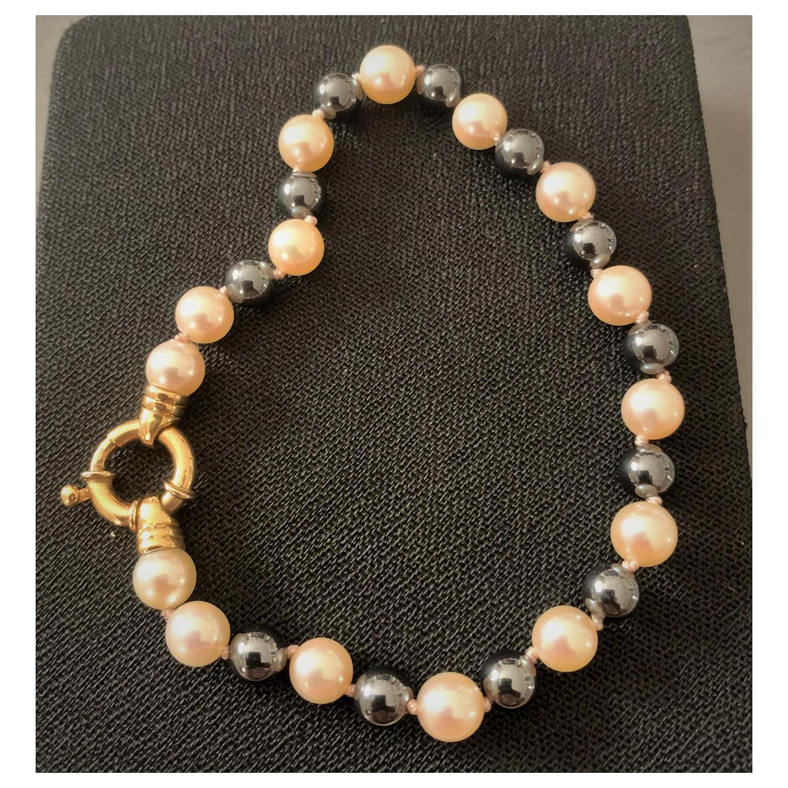 Bracelet Perles D'eau Douce Et Plaqué Or Jaune - Longueur 18,5 Cm - Neuf Avec étiquettes