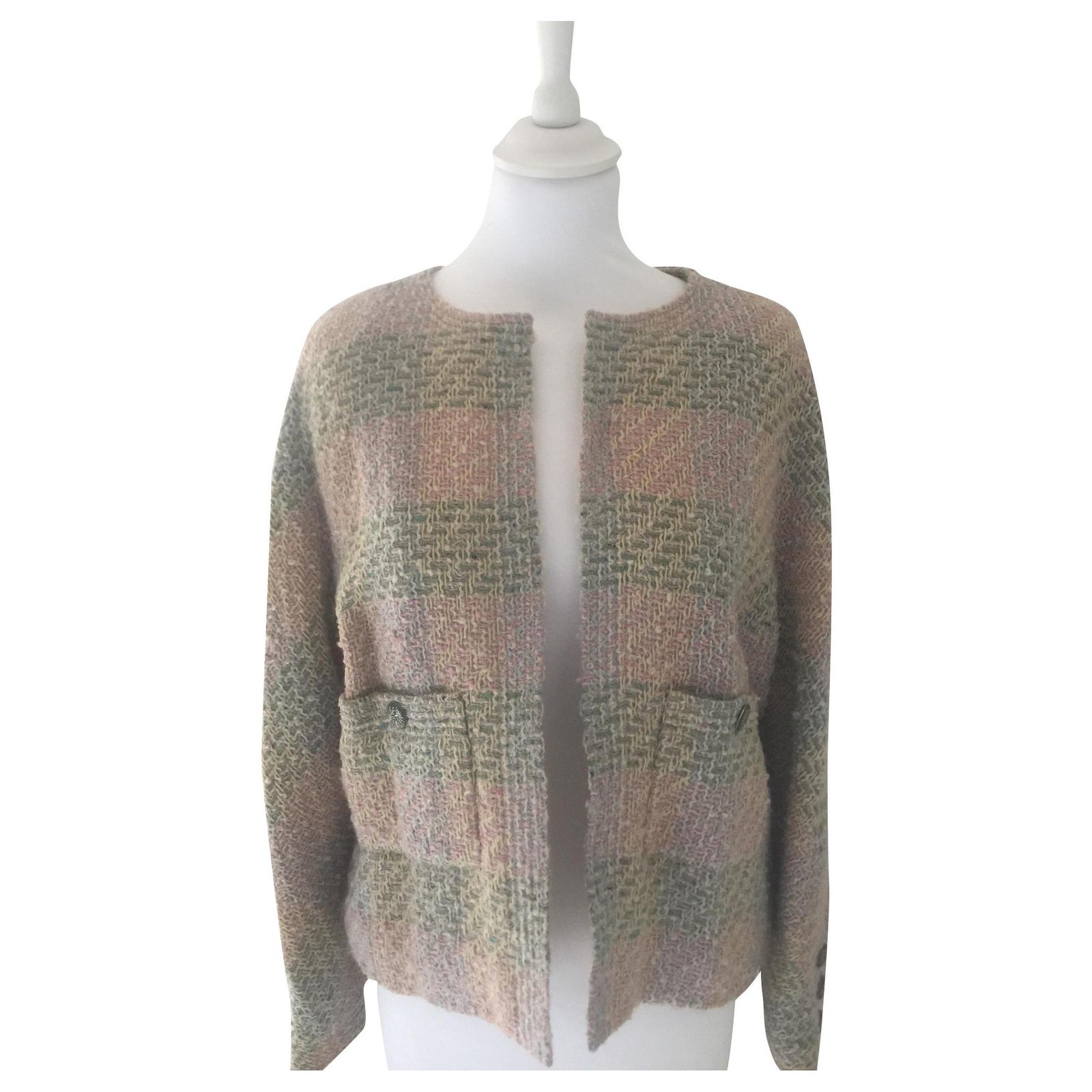 Chanel Jackets Pink Green Yellow Cream Light blue Silk Wool ref.188762 ...