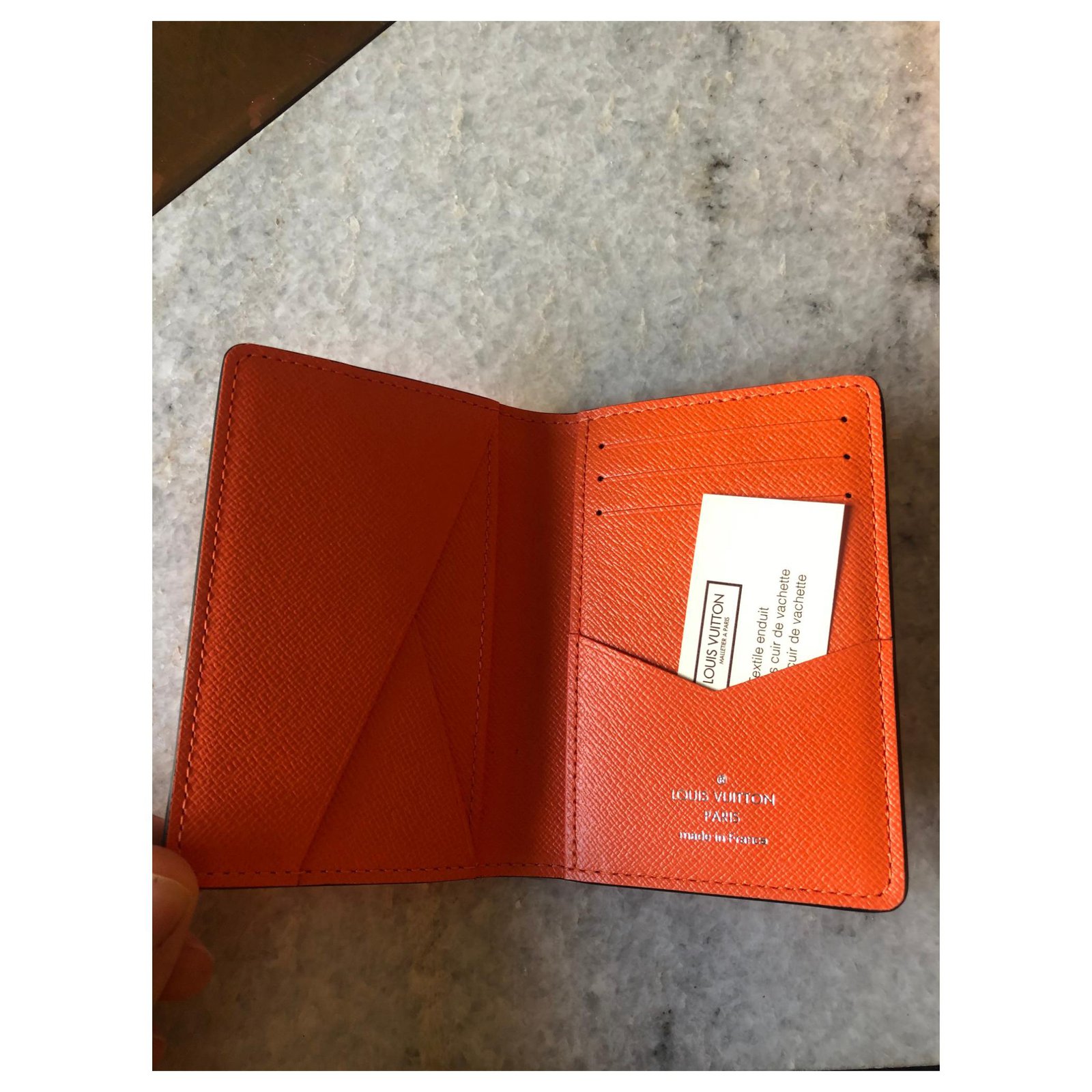 Louis Vuitton, Pocket Organizer Orange Monogram Taiga Leather Wallet