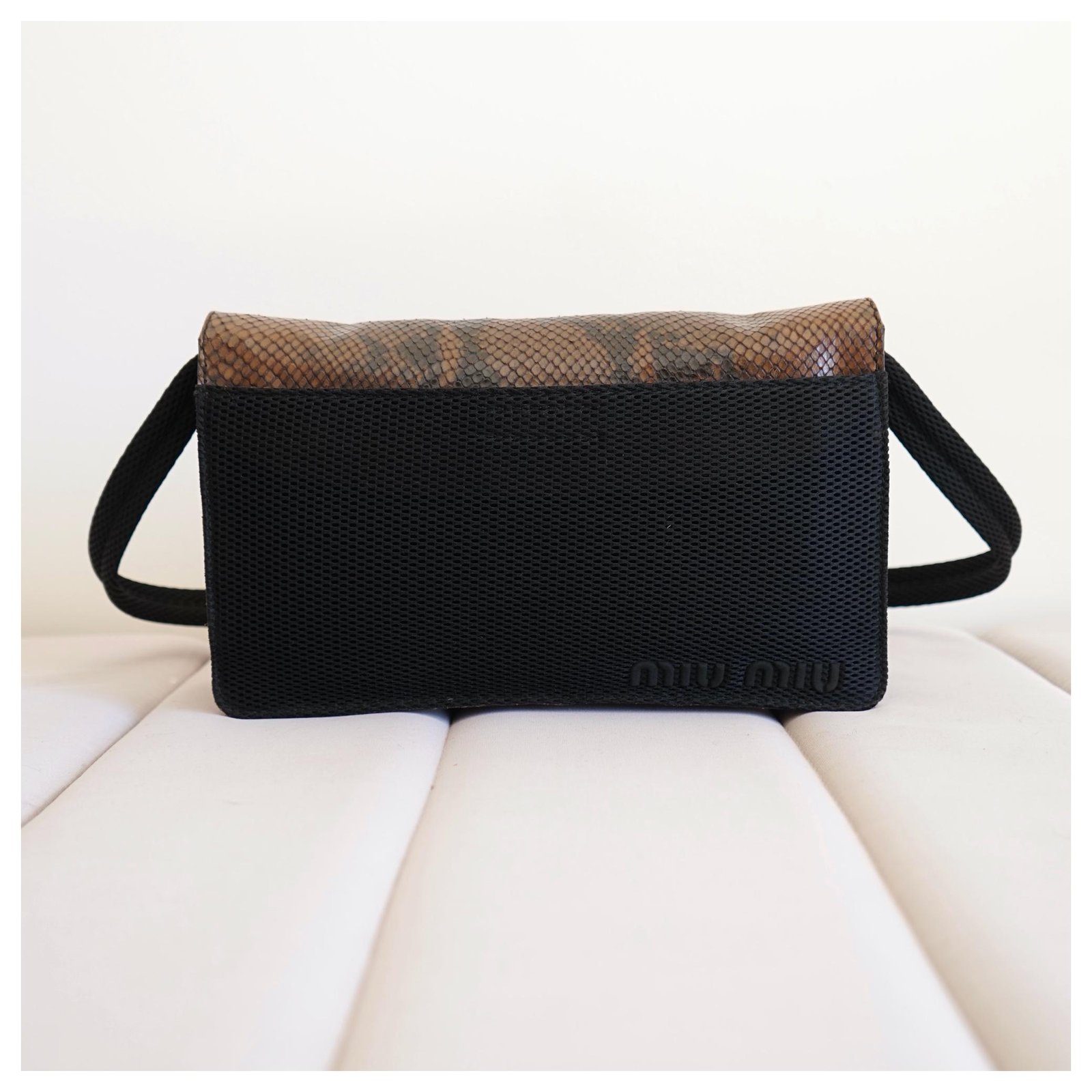 Miu Miu Handbags Brown Black Exotic leather Nylon ref.189533 - Joli Closet