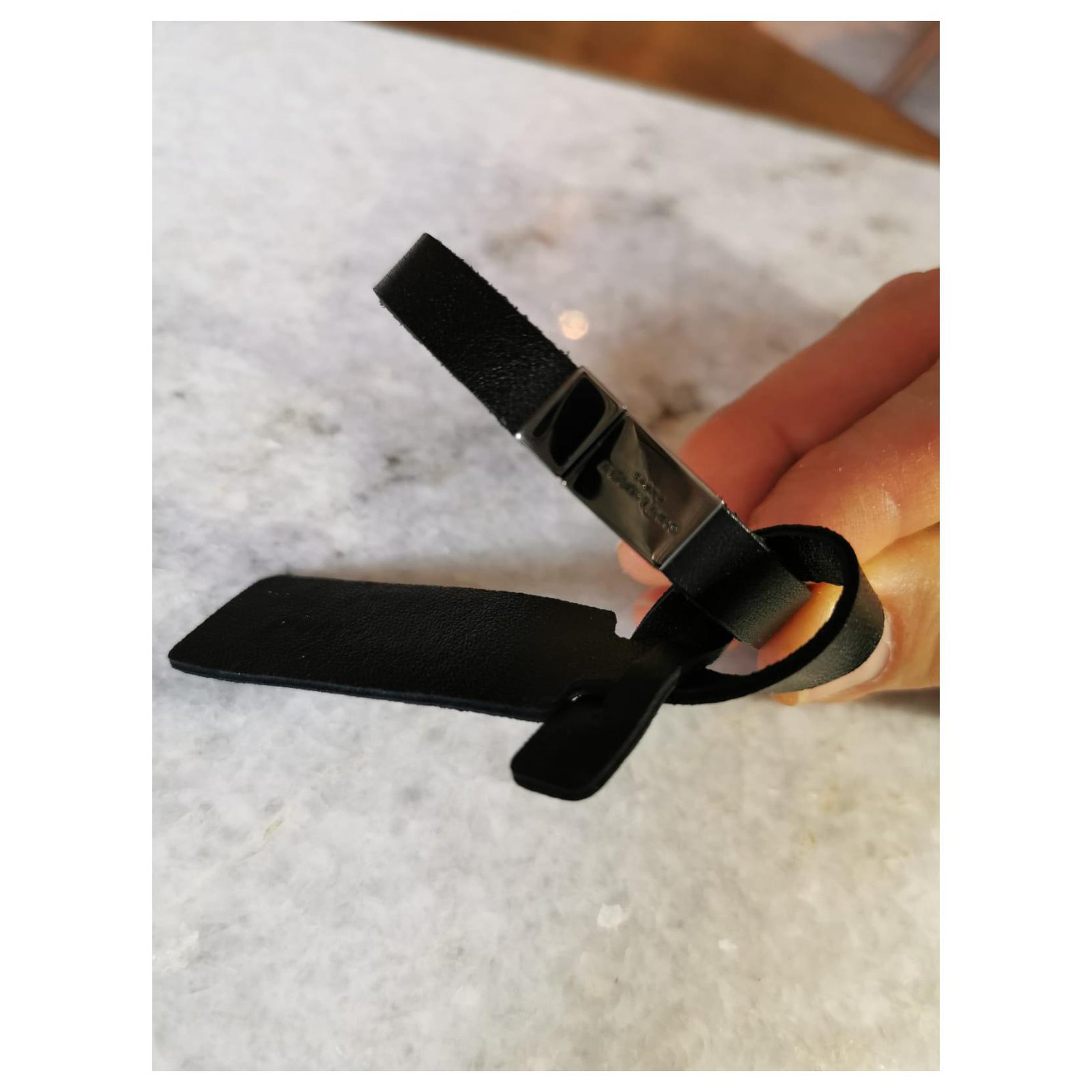 Saint Laurent Opyum YSL Logo bracelet Black Leather ref.189814 ...