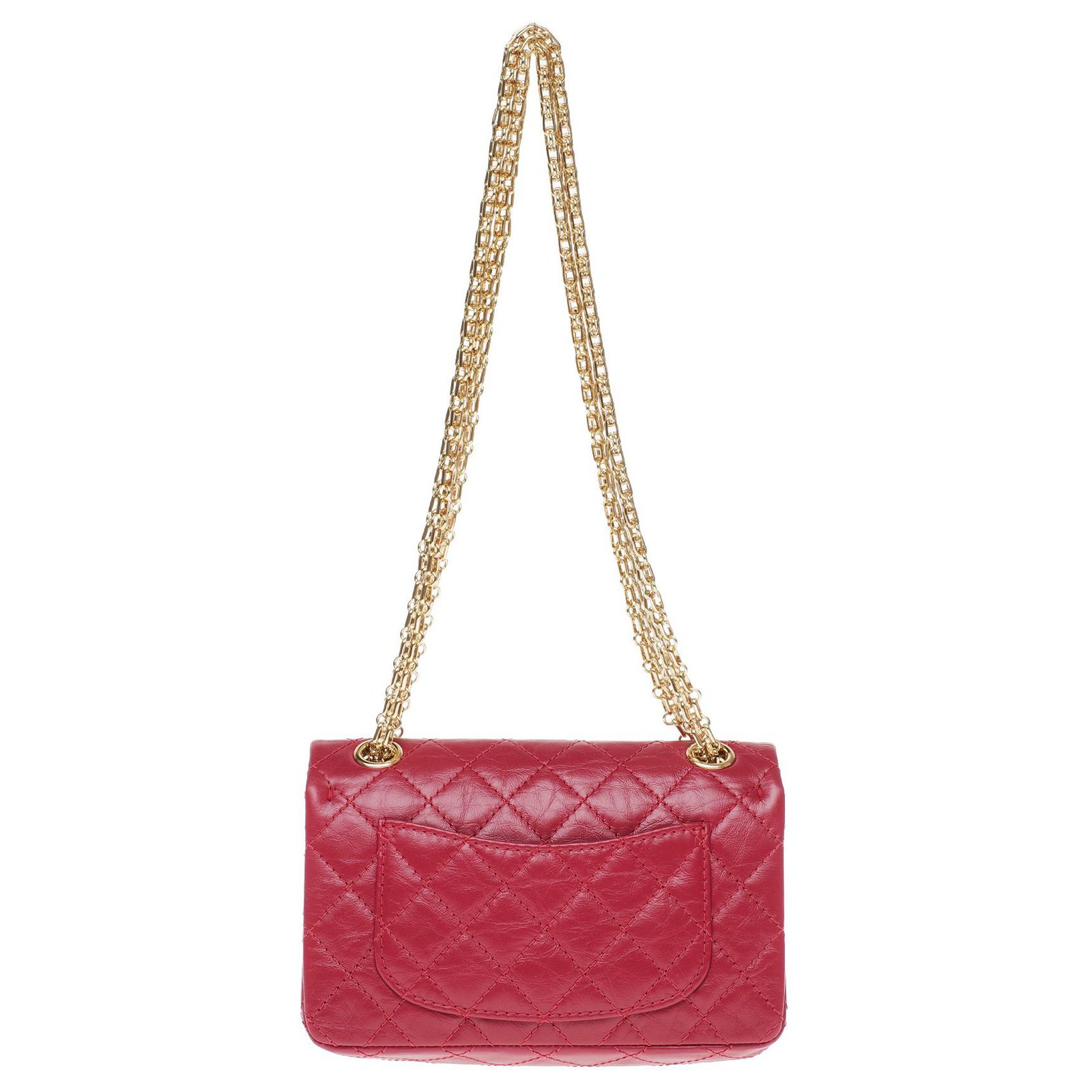 CHANEL Patent Quilted 2.55 Ankle Wrist Bag Red 208155