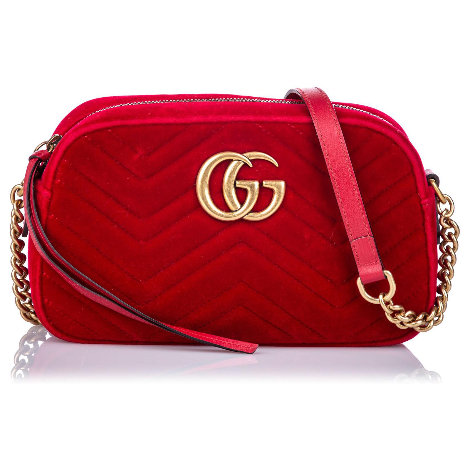 Gucci Red Velour Marmont Crossbody Bag Leather Velvet Pony Style