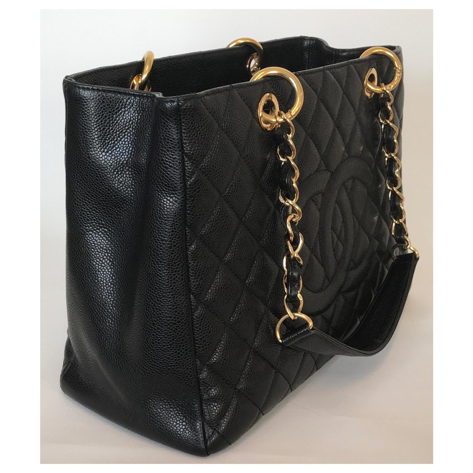Timeless Chanel GST Grand Shopping Tote Bag in black caviar Leather ref ...