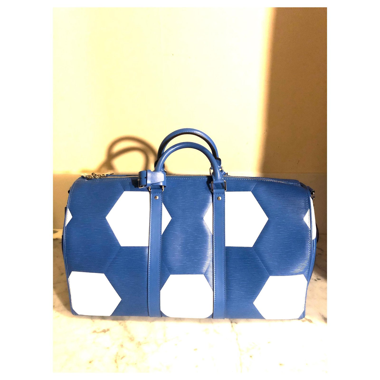 LOUIS VUITTON M20555 City Keepall Blue Navy White Shoulder Bag Mint
