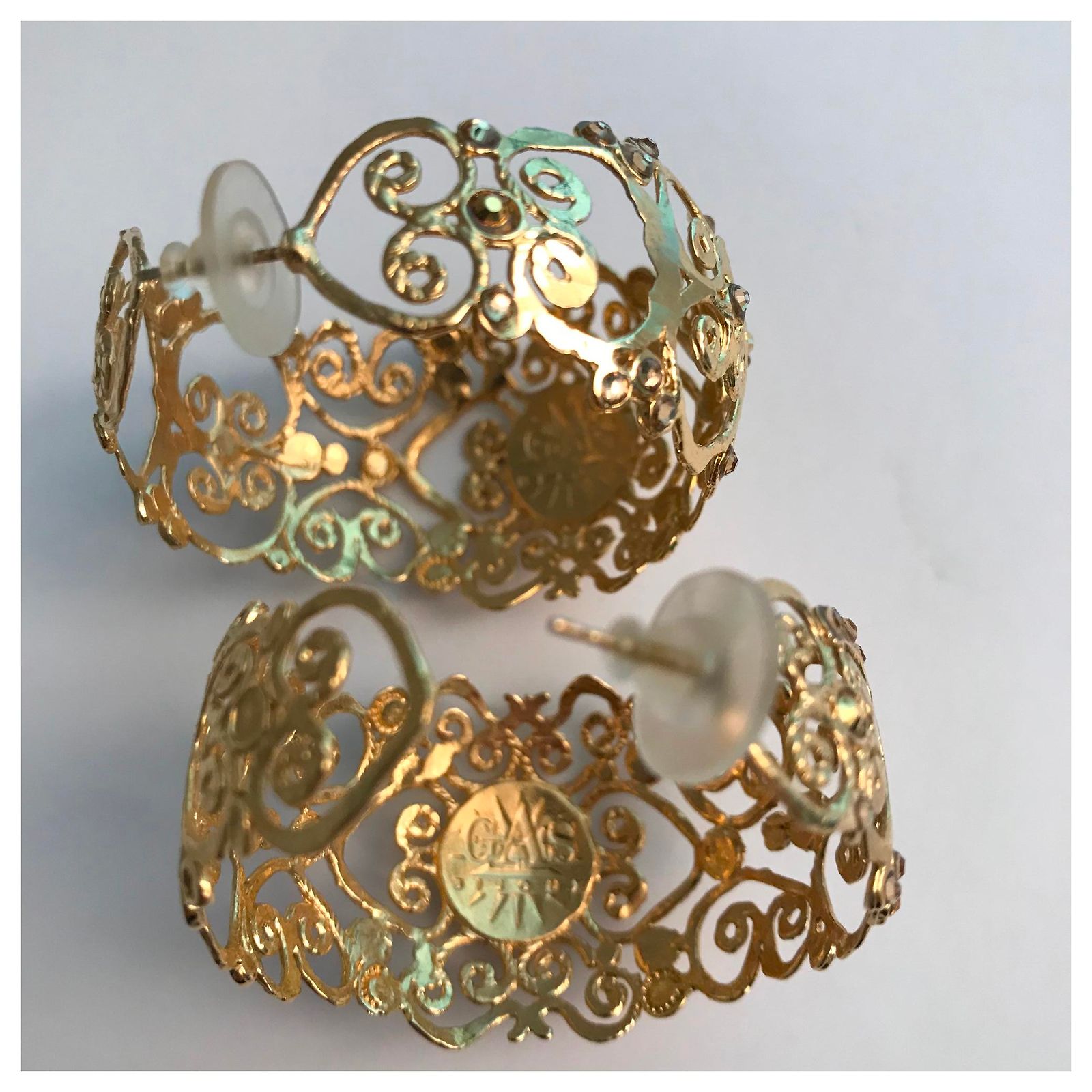 Boucles D'Oreilles Vintage Métal Doré Laqué Bicolore - Années 1970 - Occasion