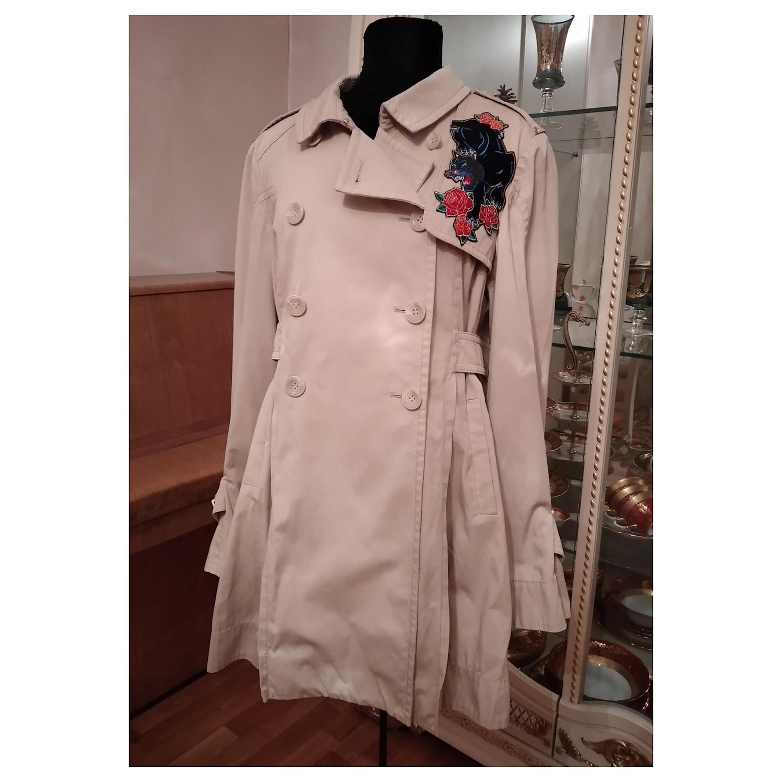 GUCCI Girls Beige Cotton Embroidered Trench Coat