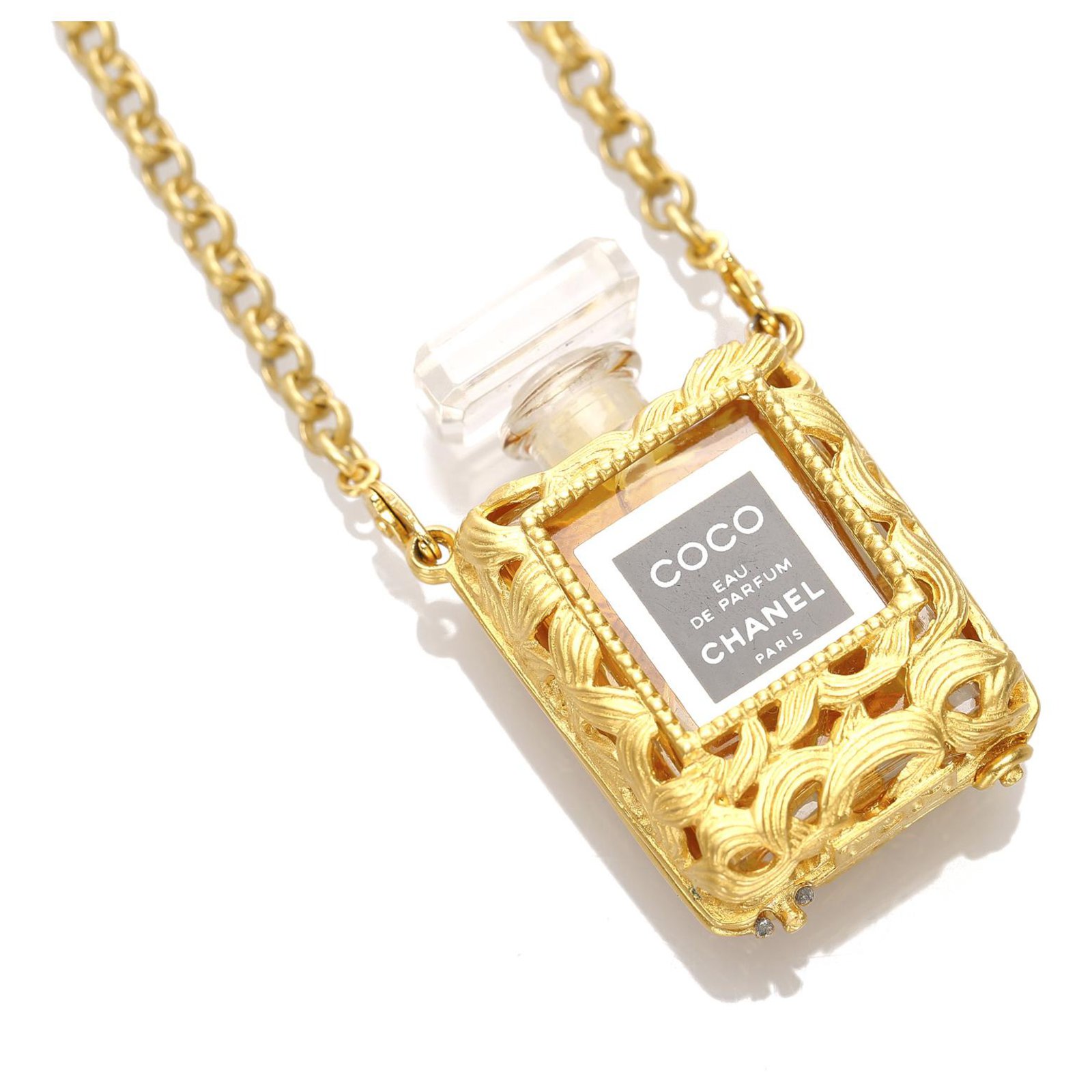 Chanel Gold Coco Perfume Bottle Necklace