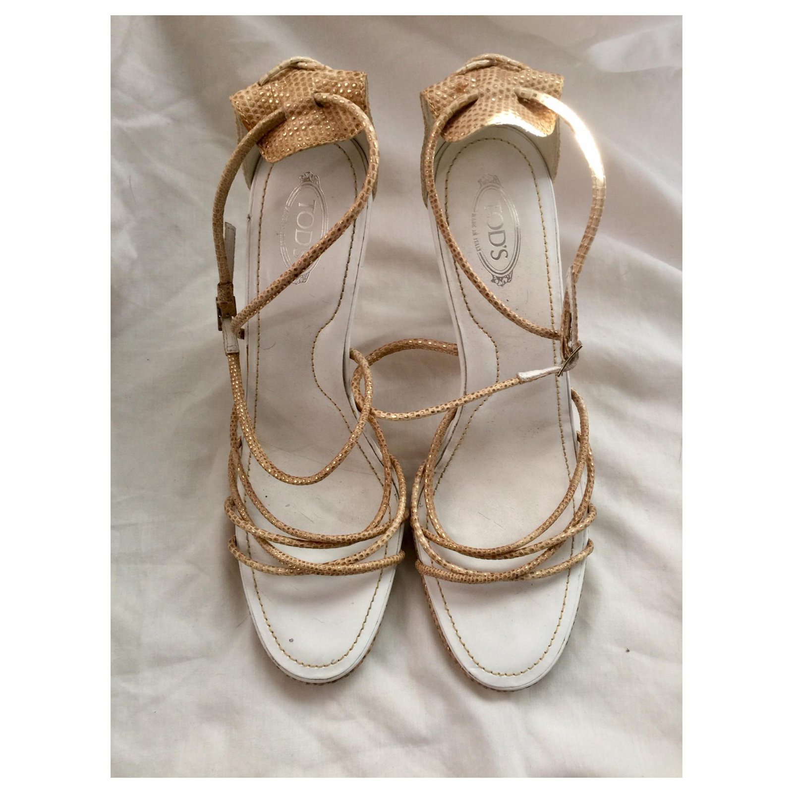 Tod s Golden evening sandals Beige Leather ref.192252 Joli Closet