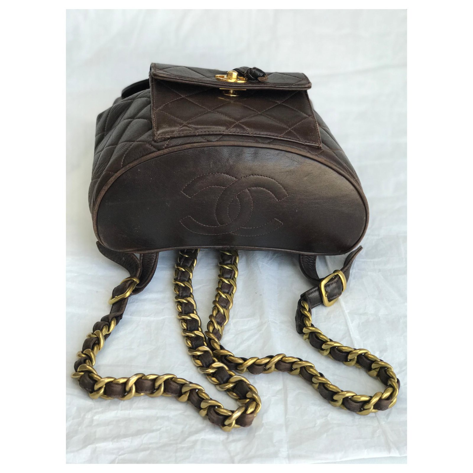 Chanel Iconic Duma Brown Backpack Vintage Dark brown Leather ref.192303