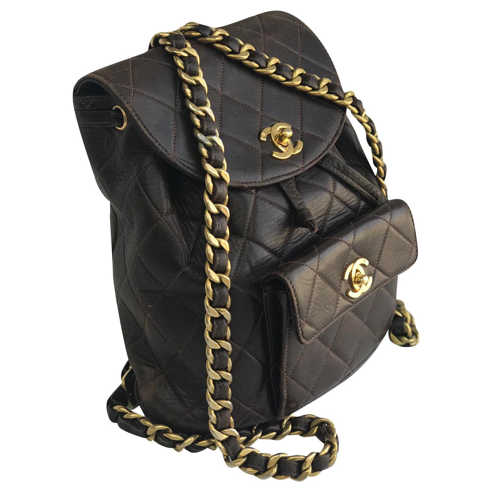 Chanel Vintage CC Duma Backpack Brown Lambskin 24K Gold Hardware