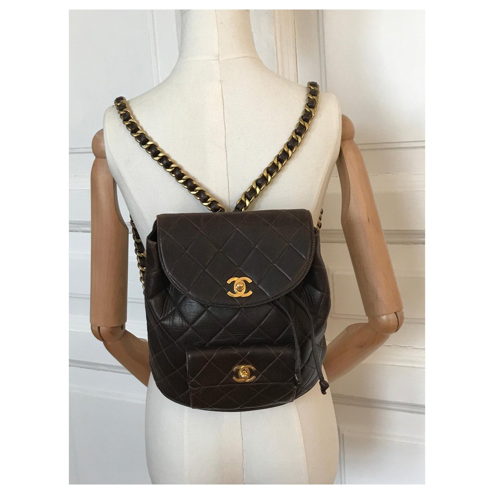 Chanel Iconic Duma Brown Backpack Vintage Dark brown Leather ref.192303