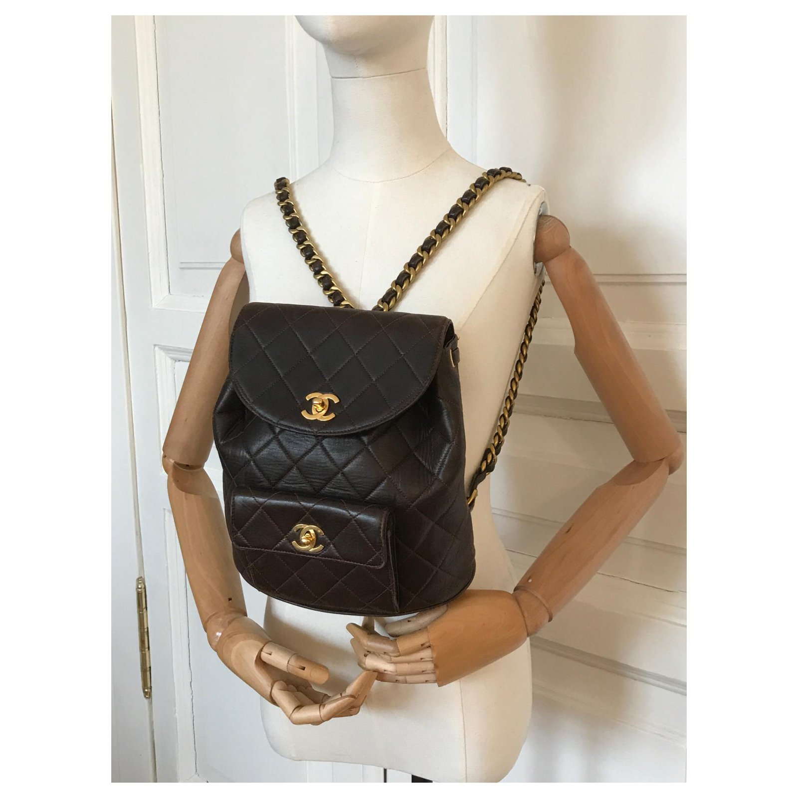 Chanel Iconic Duma Brown Backpack Vintage Dark brown Leather ref