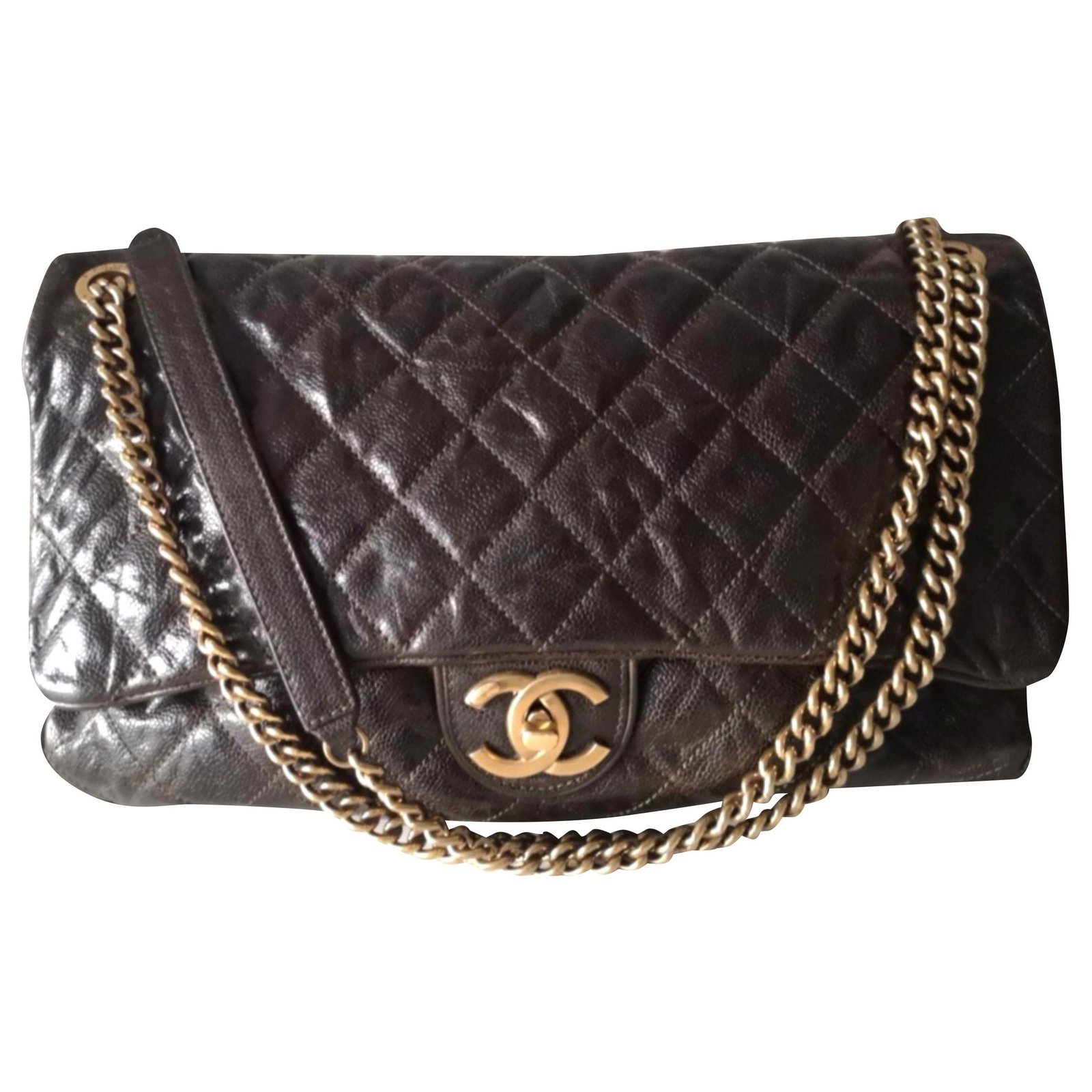 Chanel Maxi Shiva easy flap bag Taupe Leather ref.192478 Joli Closet