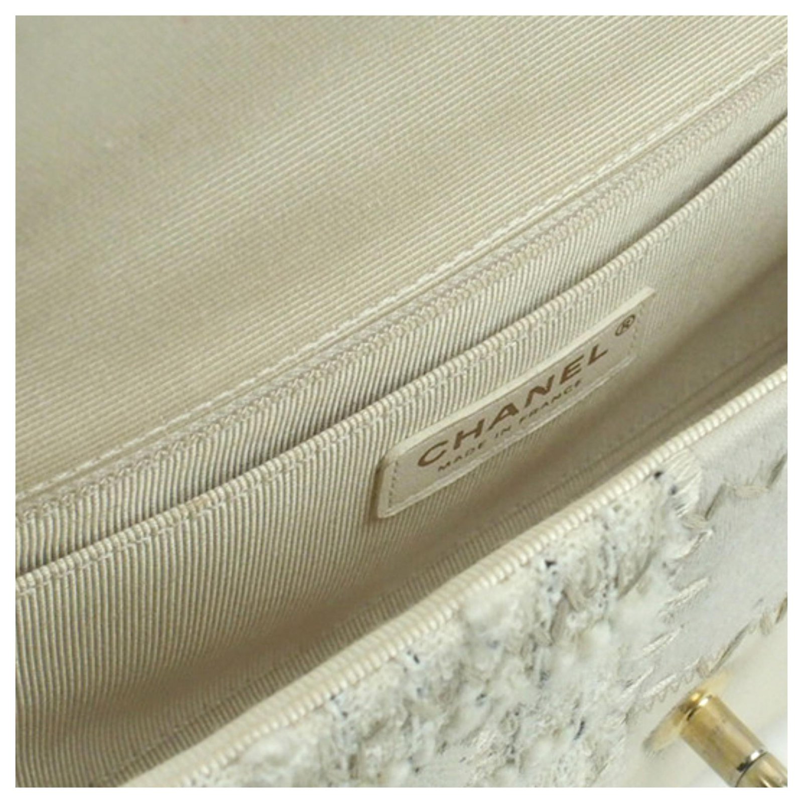 Chanel White Medium Tweed Patchwork Flap Bag
