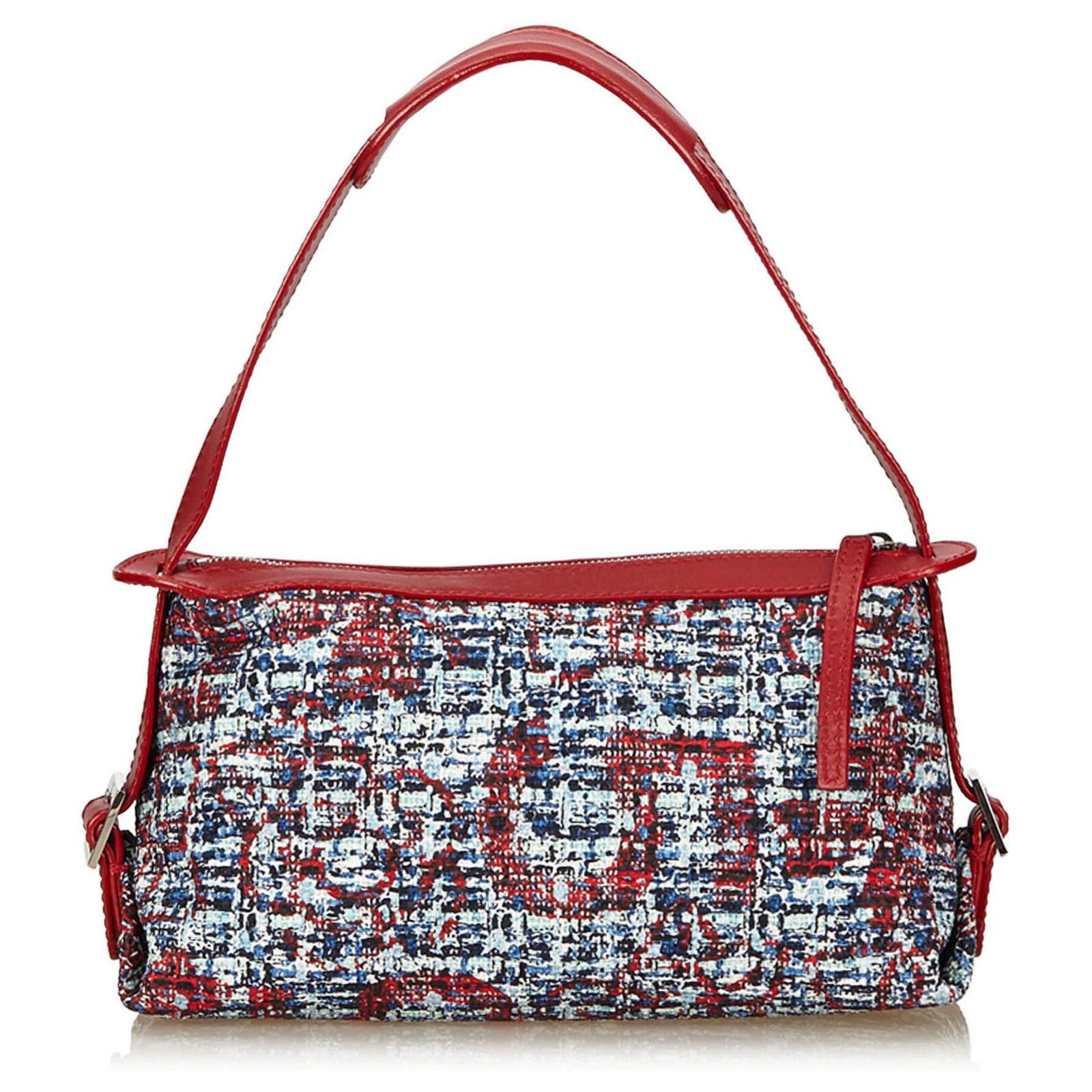Chanel Duffle Bag Clover Red Tweed Silver