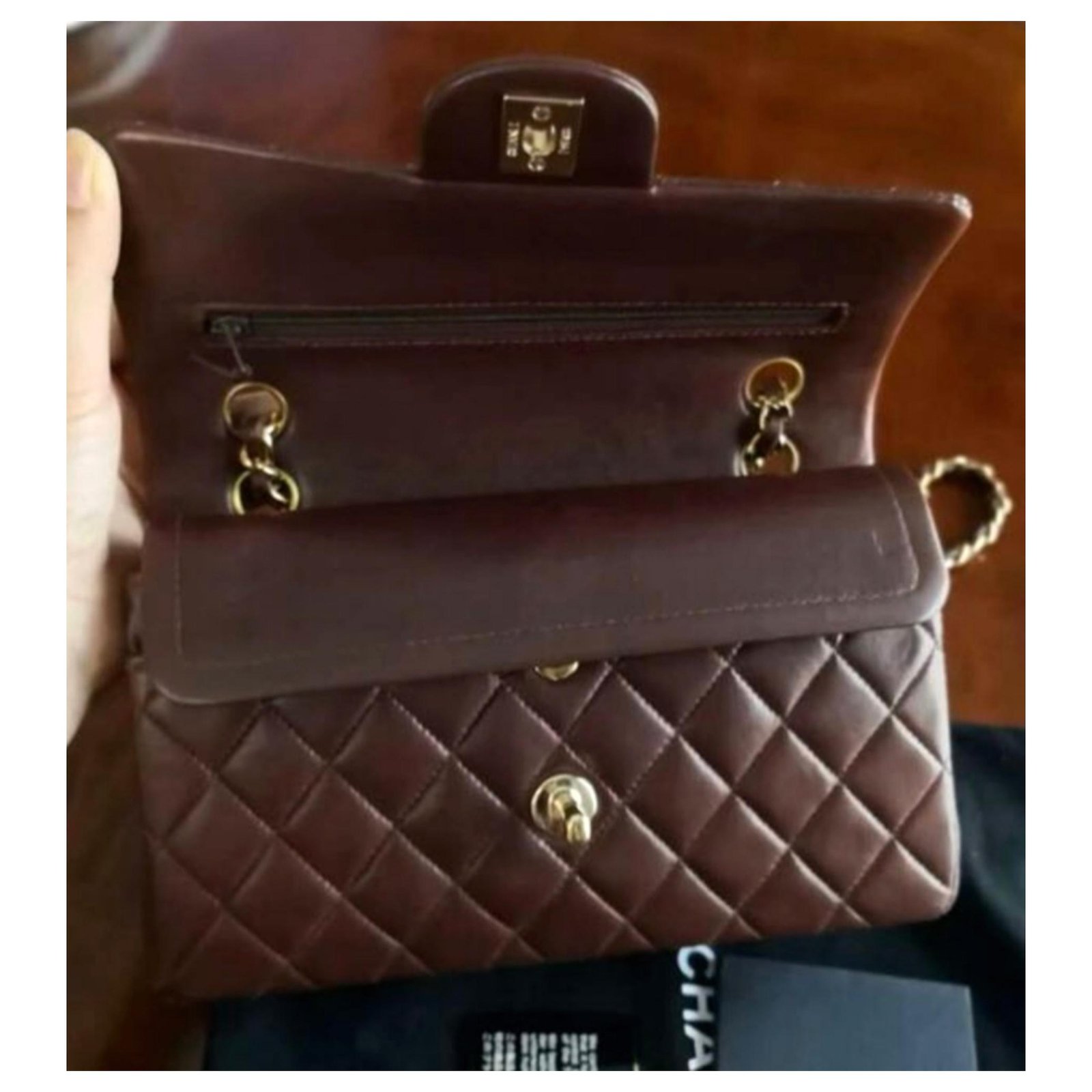 Vintage Chanel dark brown small classic flap bag Leather ref.192966 - Joli  Closet