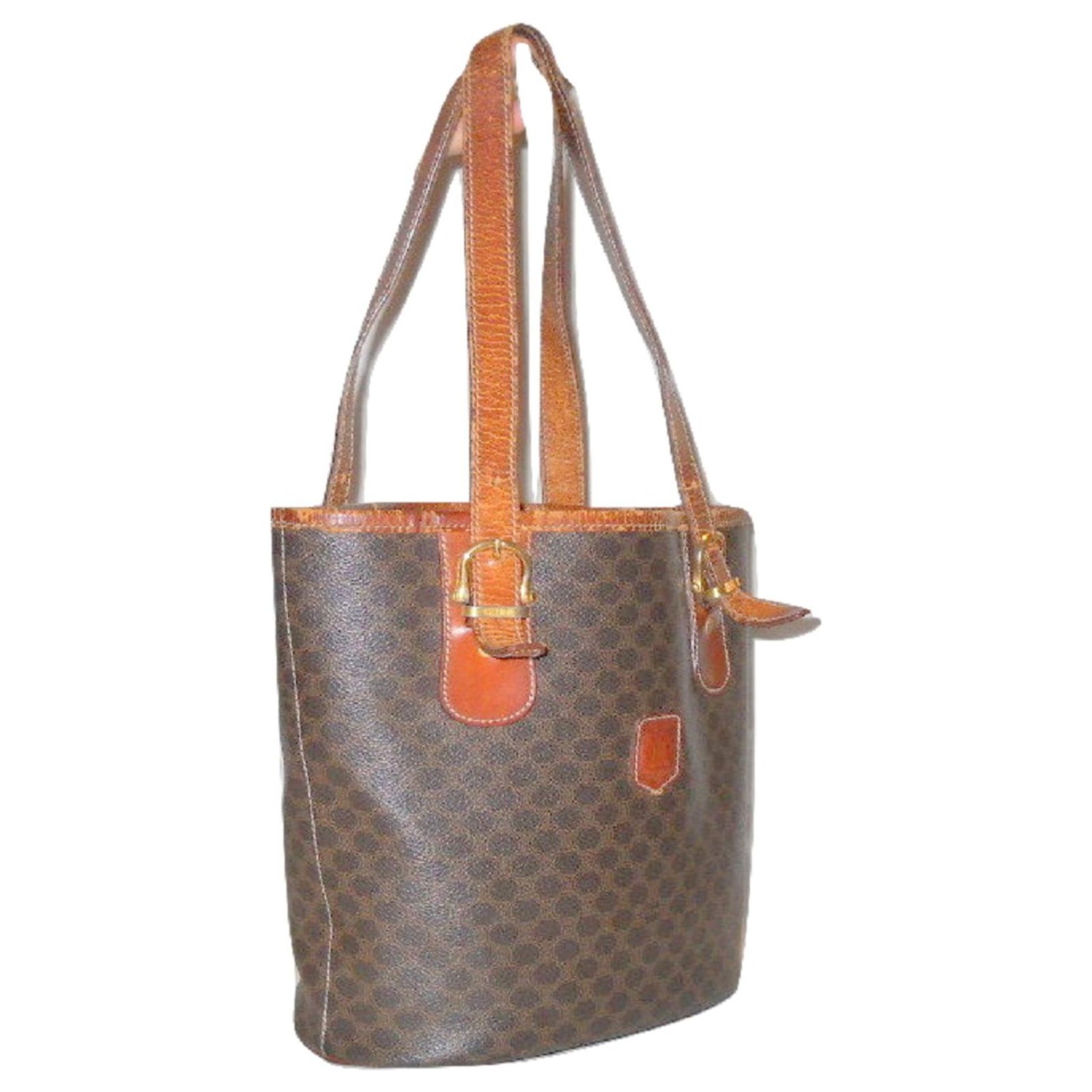 Céline CELINE vintage Macadam bucket bag Triomphe logo Brown Orange Leather  Cloth ref.193044 - Joli Closet