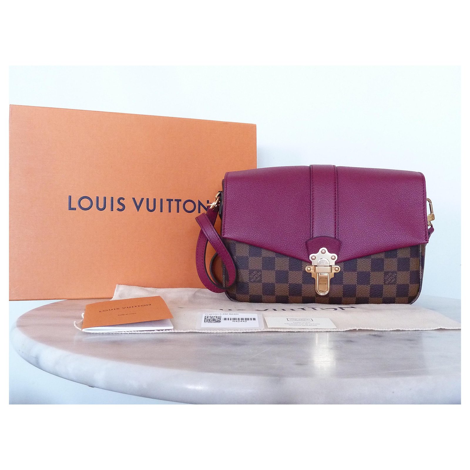 LOUIS VUITTON BAG CLAPTON DAMIER EBENE LEATHER GRAPE Multiple