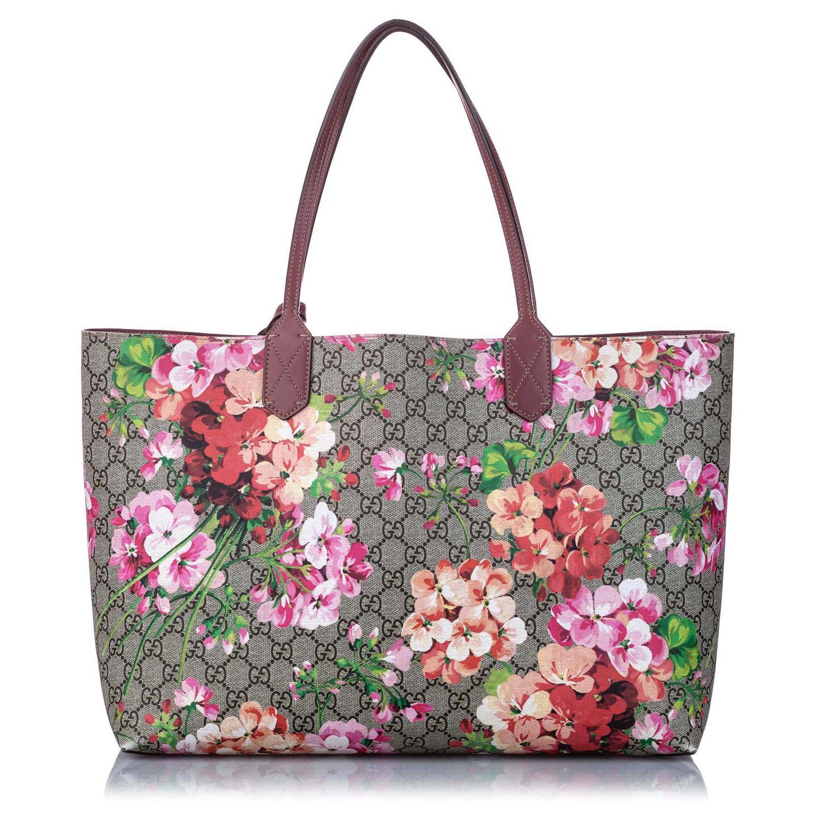 Gucci Beige/Pink GG Coated Canvas Supreme Blooms Reversible Tote