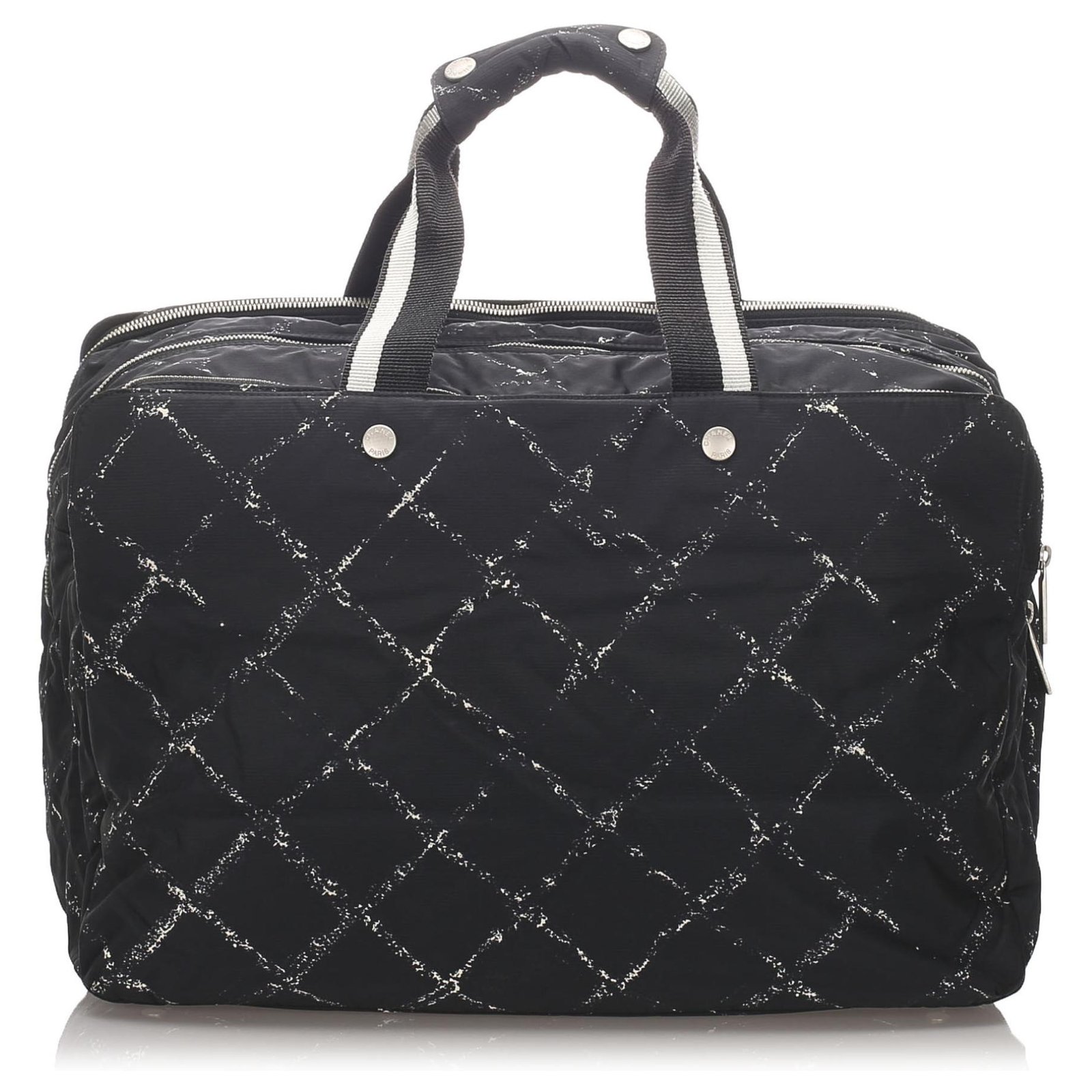 CHANEL Vinyl Calfskin Quilted Trolley Rolling Luggage Black 727347
