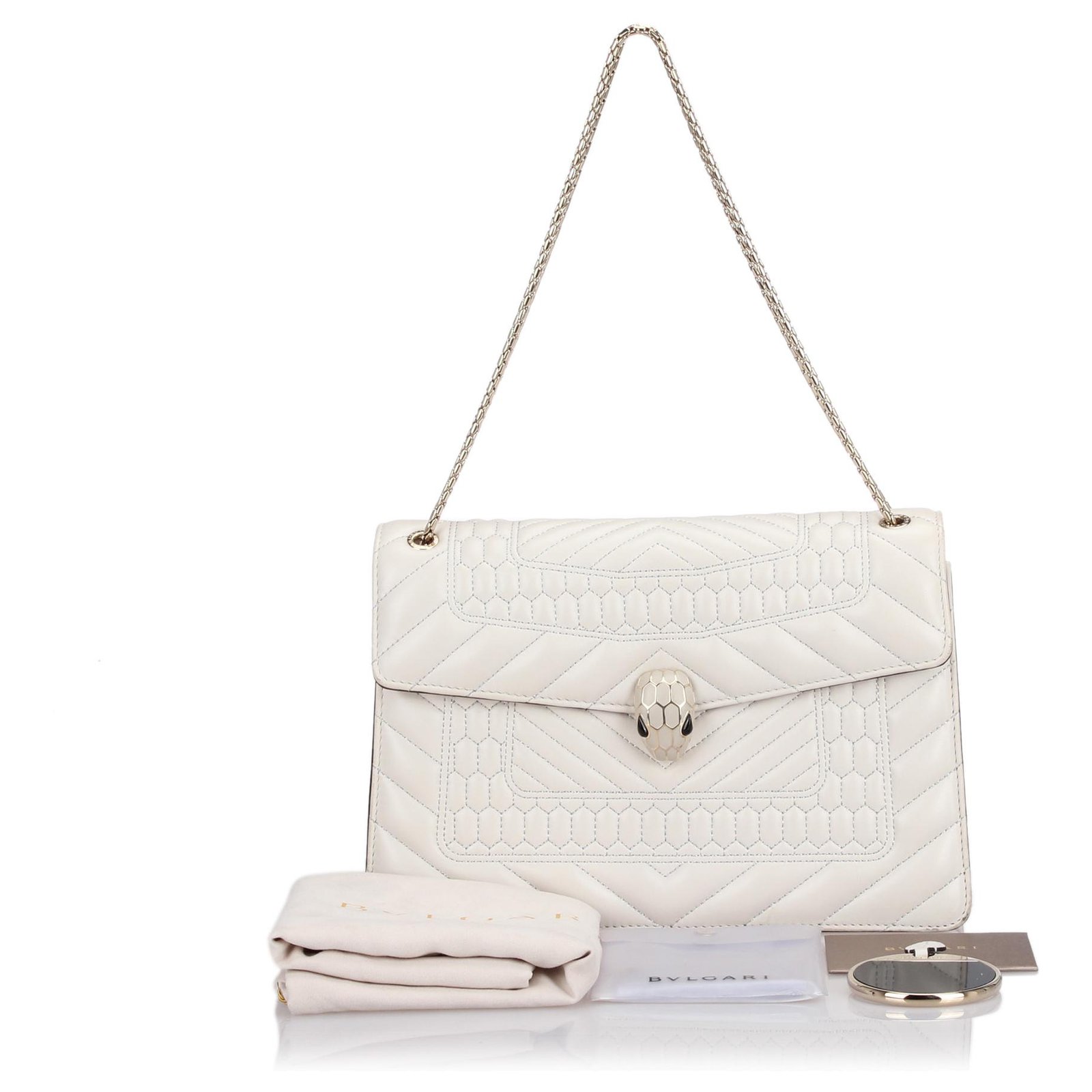 Autre Marque Bvlgari White Quilted Serpenti Forever Flap Bag