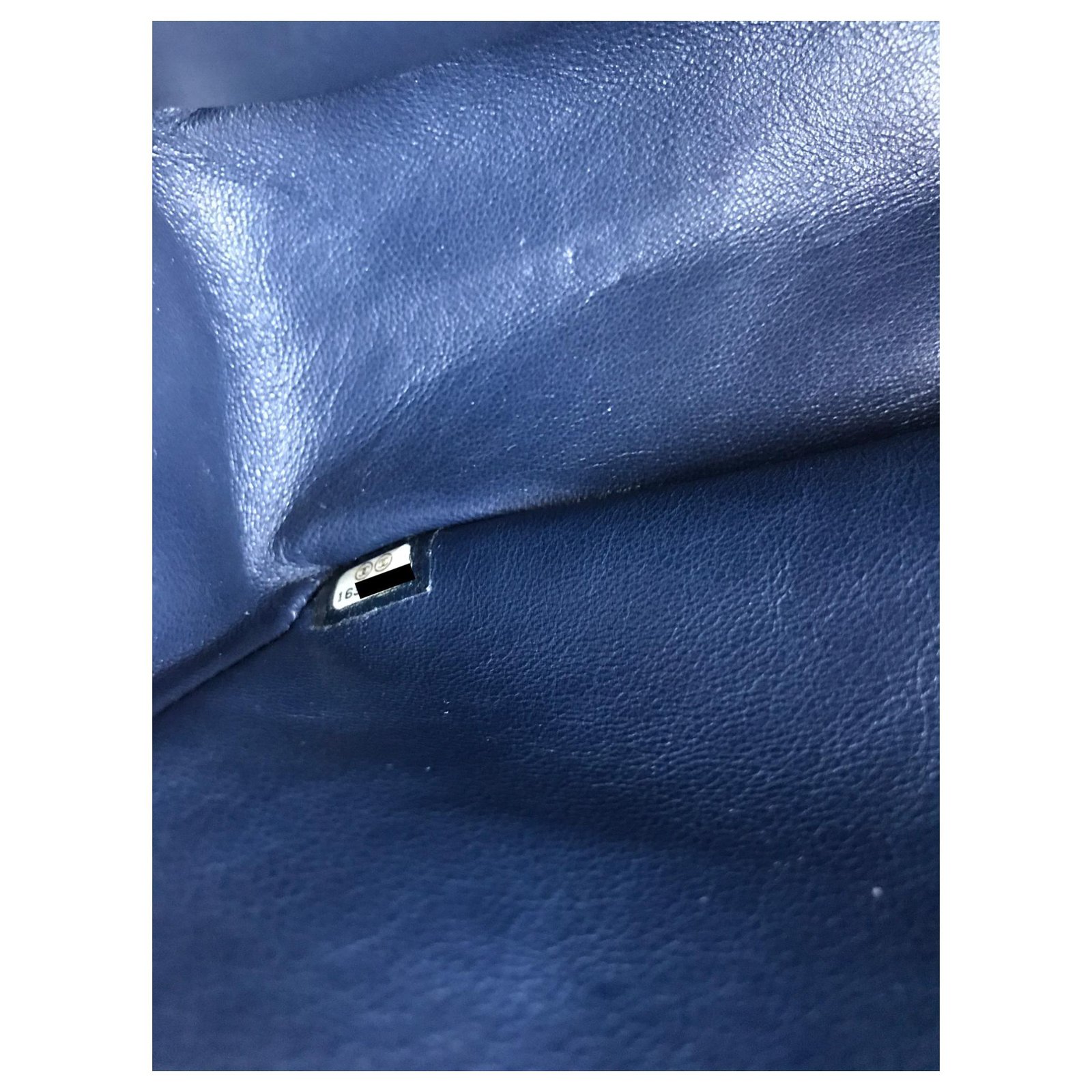 Chanel Classic Medium patent blue flap bag SHW