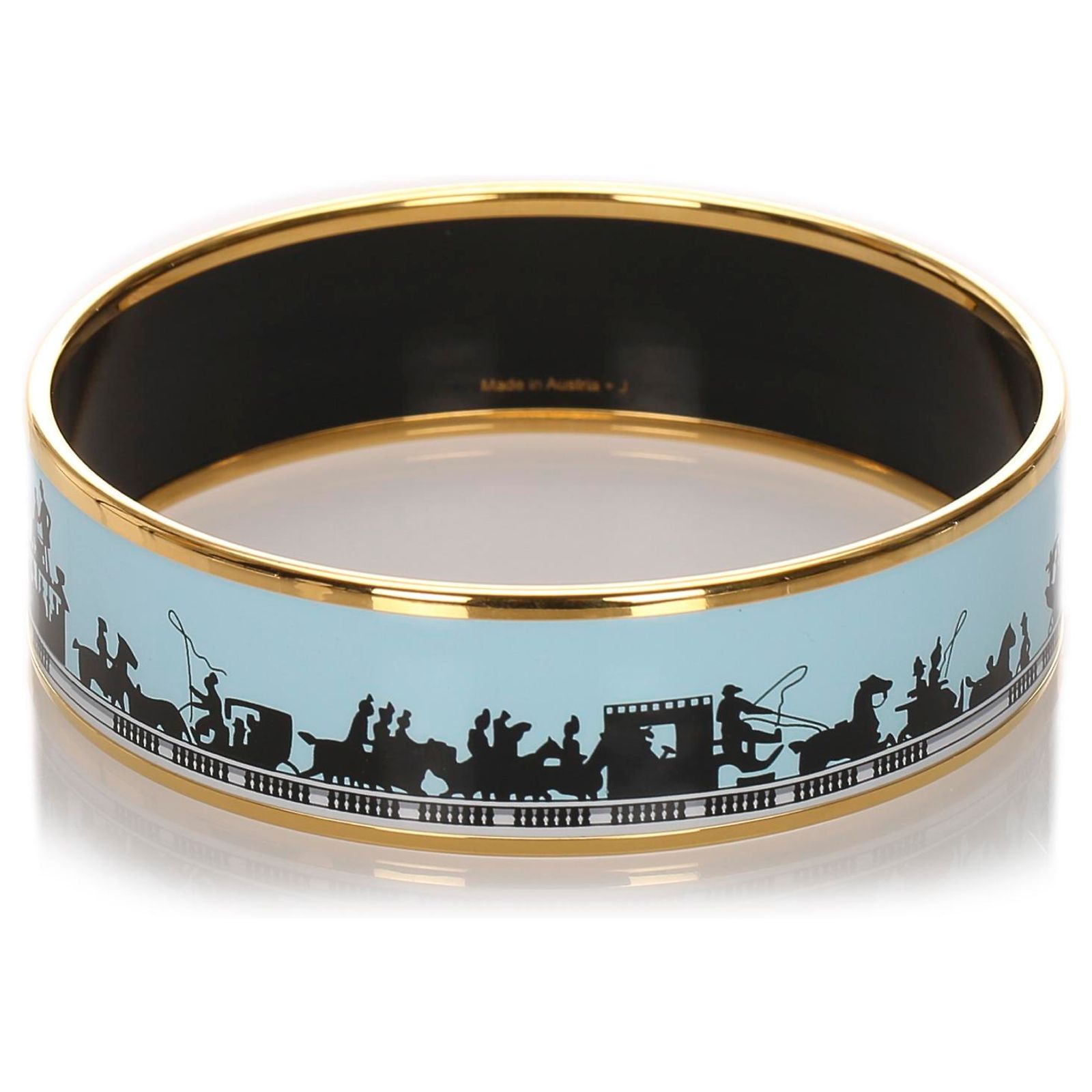 Bracelet Jonc Vintage Années 50 En émaux De Limoges Bleu - Laiton, Parfait état